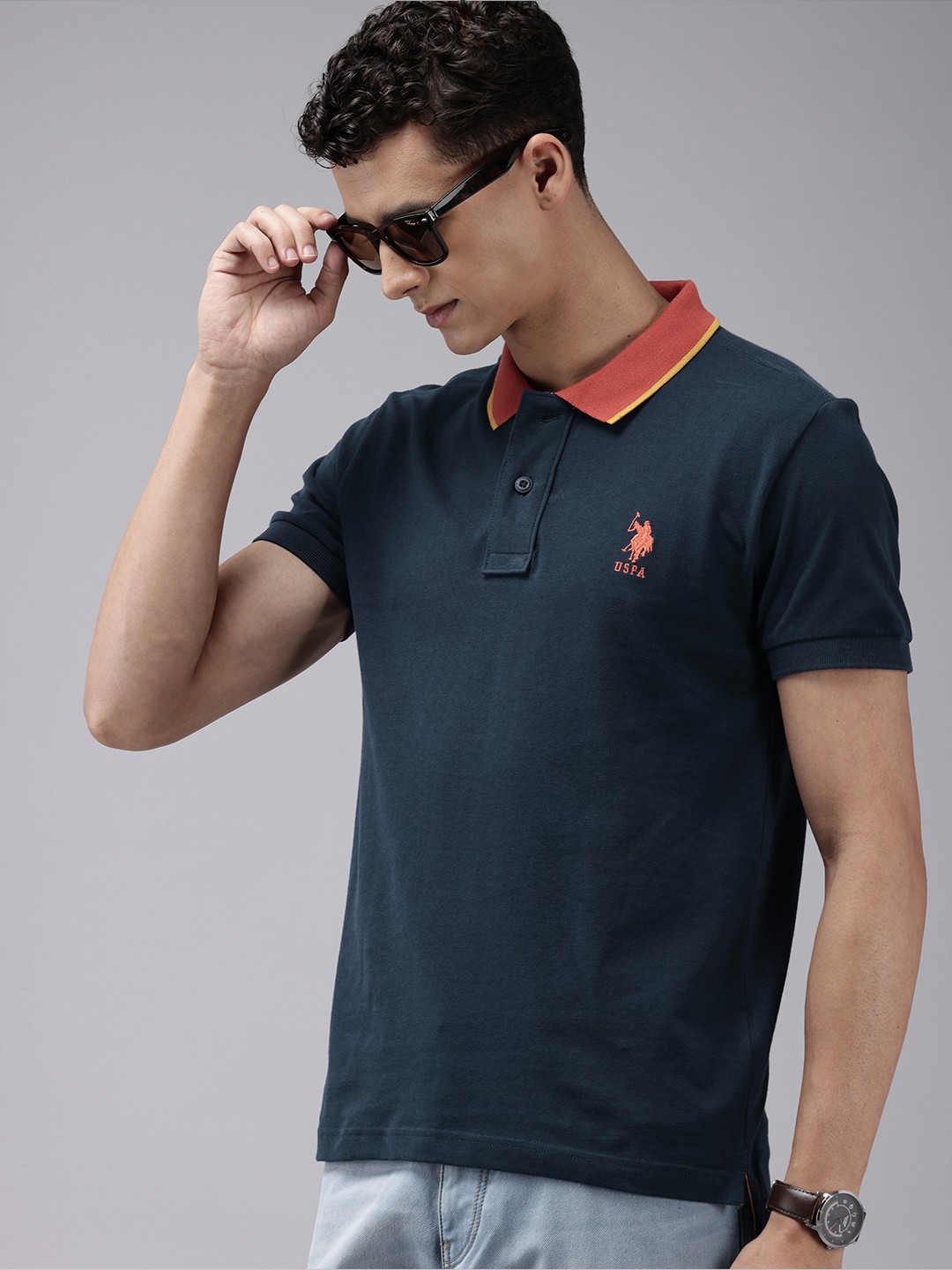 

U.S. Polo Assn. Polo Collar Pure Cotton Slim Fit T-shirt, Navy blue