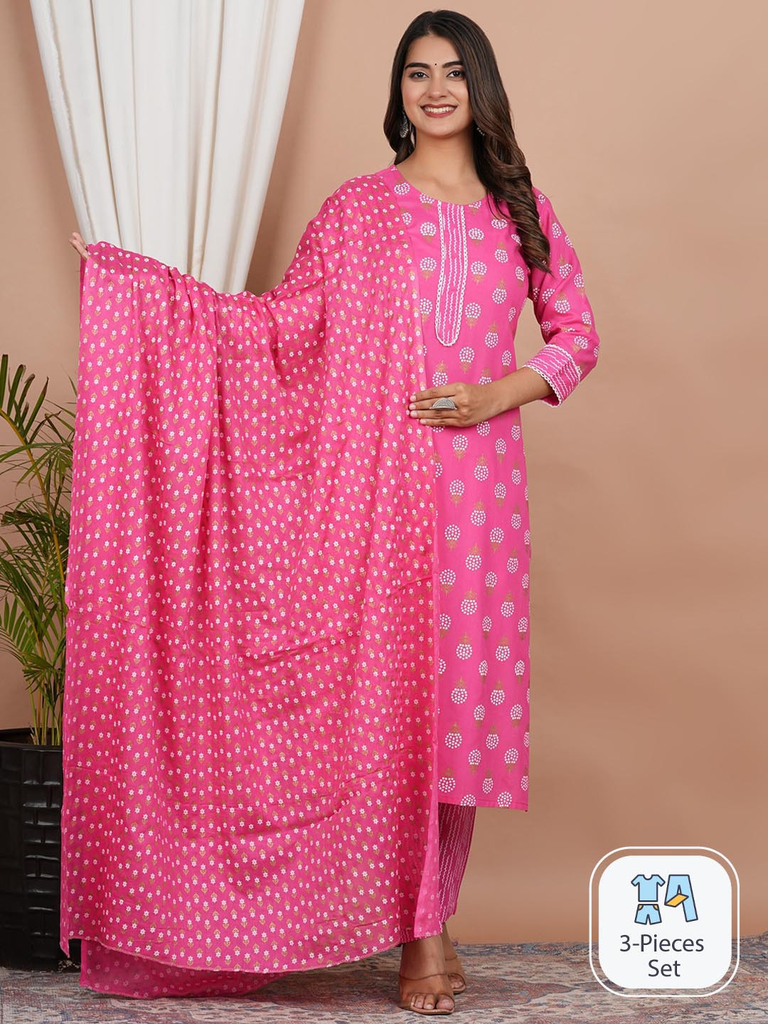 

KALINI Floral Printed Kurta with Palazzos & With Dupatta, Pink