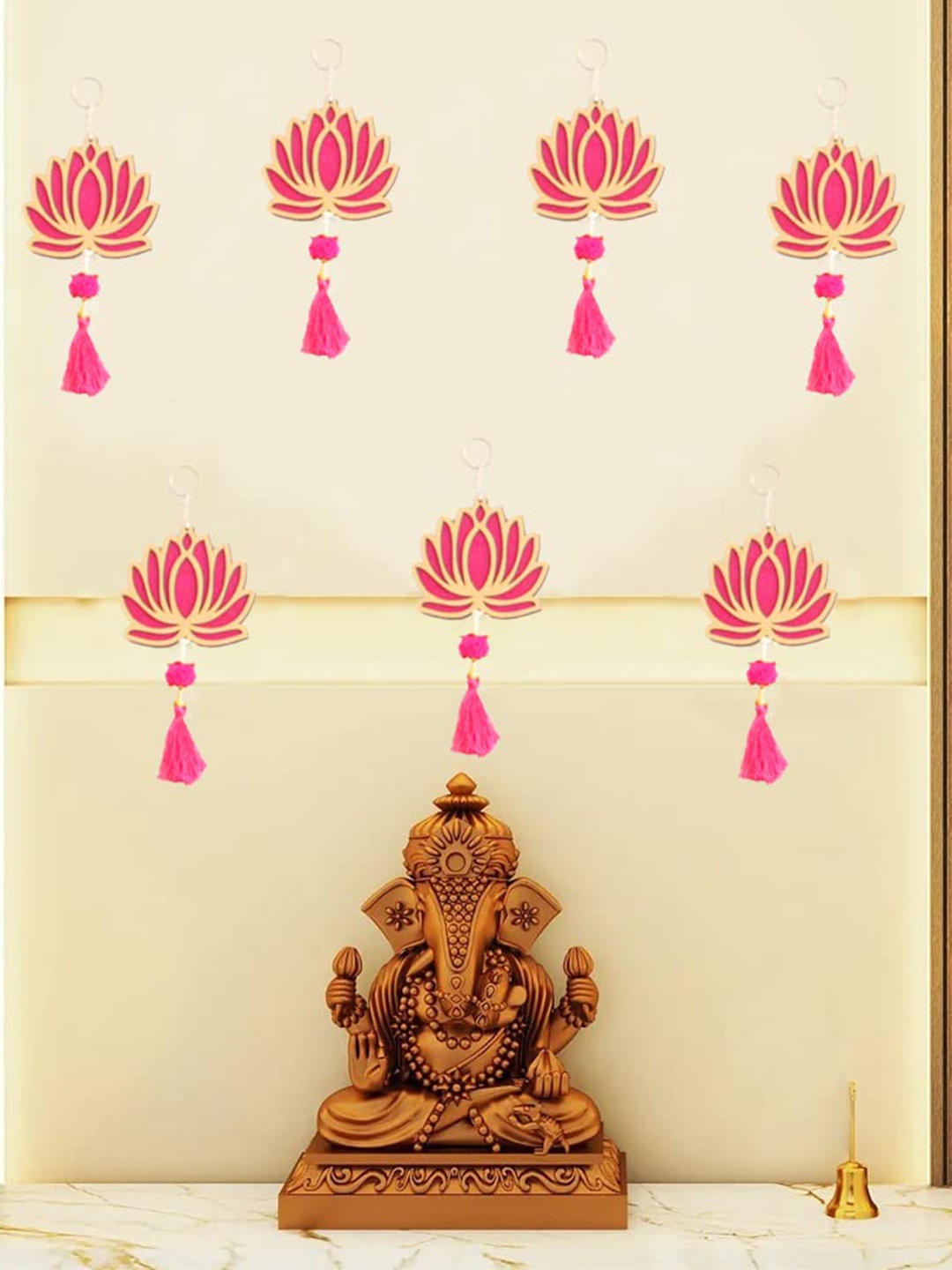

Divyakosh Pink & Beige 7 Pieces Lotus Hanging With Tassels