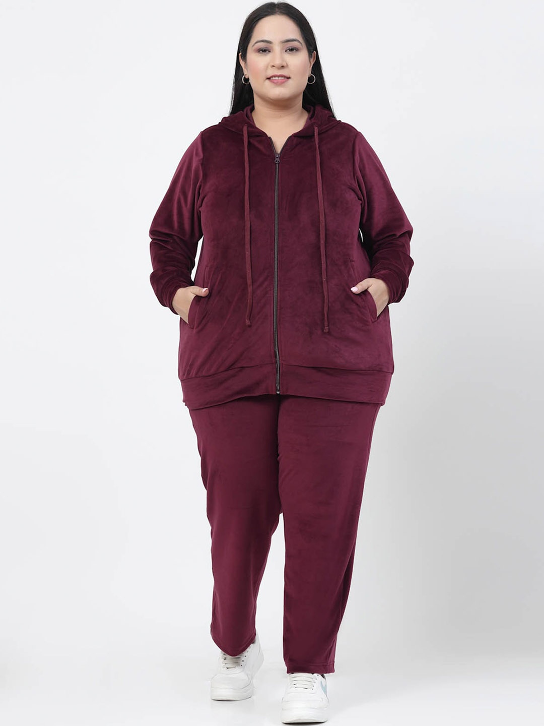 

plusS Hodded Velvet Tracksuit, Maroon