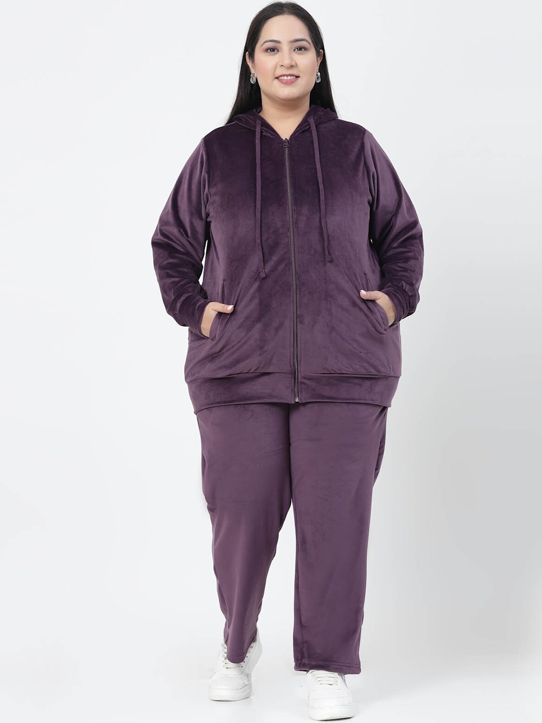 

plusS Hodded Velvet Tracksuit, Purple