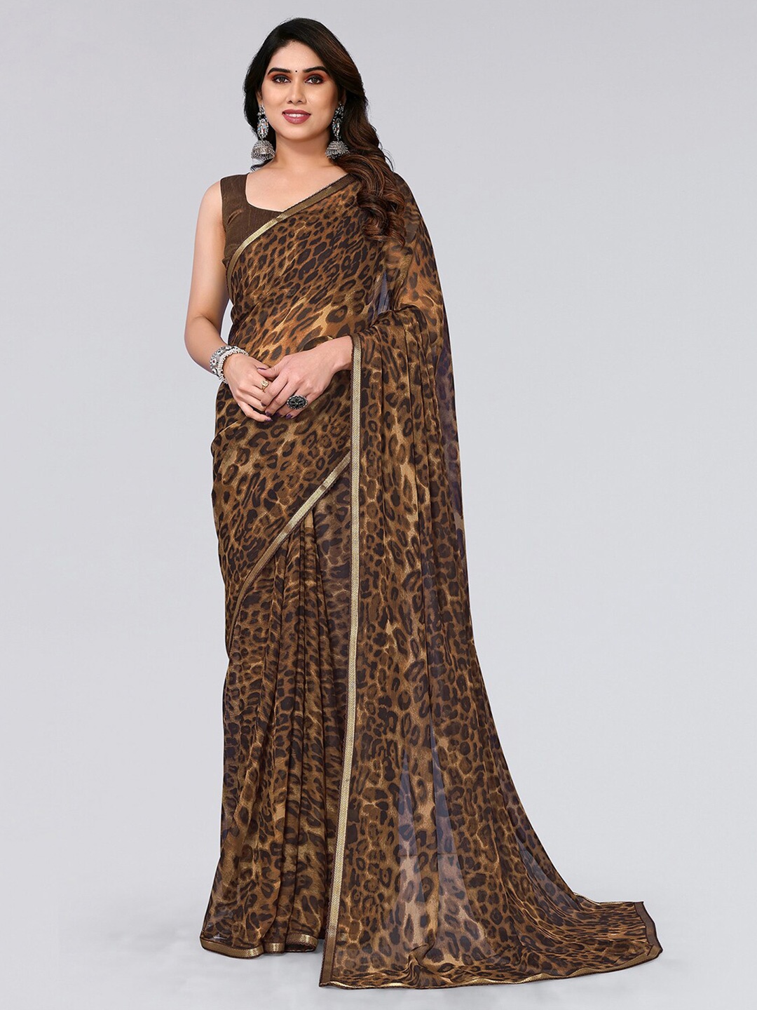 

KALINI Animal Printed Saree, Brown