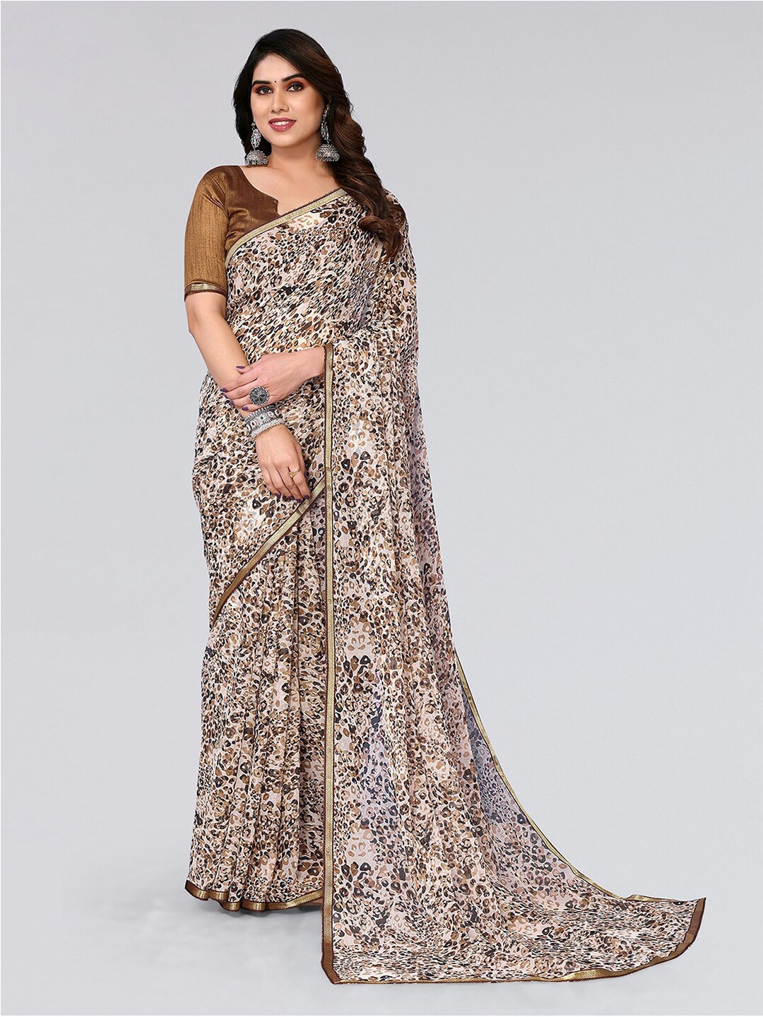 

KALINI Abstract Printed Saree, Brown