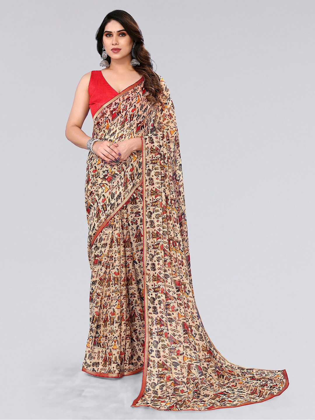 

KALINI Ethnic Motifs Printed Saree, Beige