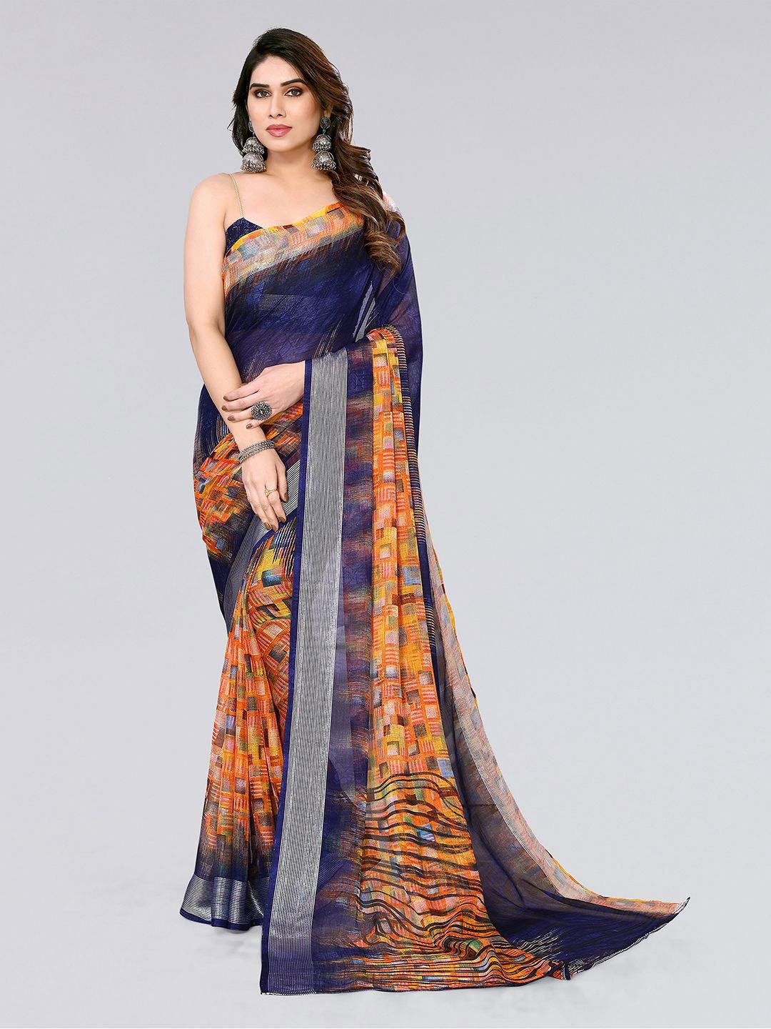 

KALINI Geometric Printed Saree, Blue