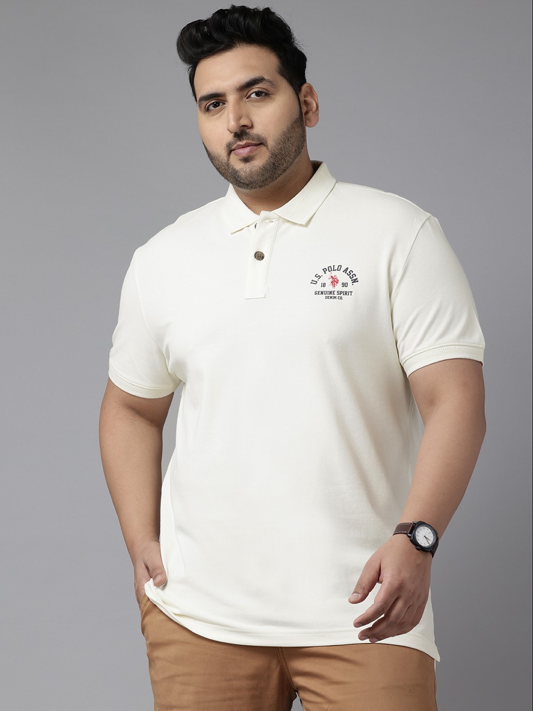

U.S. Polo Assn. Denim Co. Plus Size Polo Collar Pure Cotton T-shirt, Off white