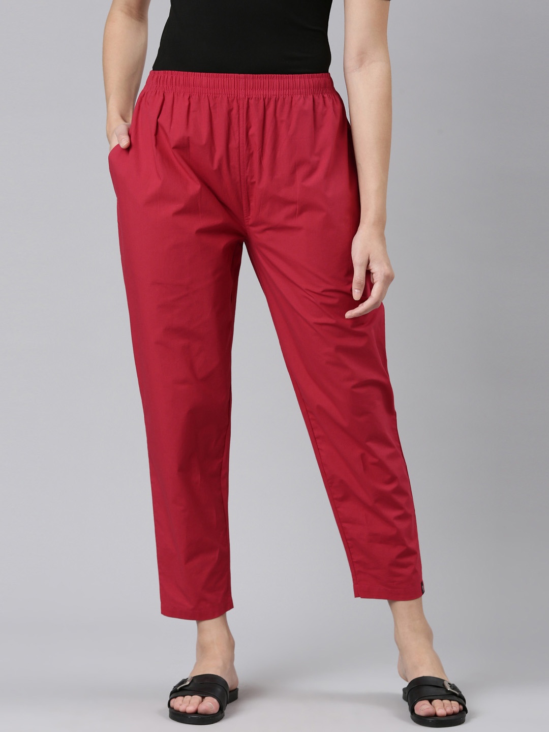 

TWIN BIRDS Women Mid-Rise Regular Fit Cotton Trousers, Red