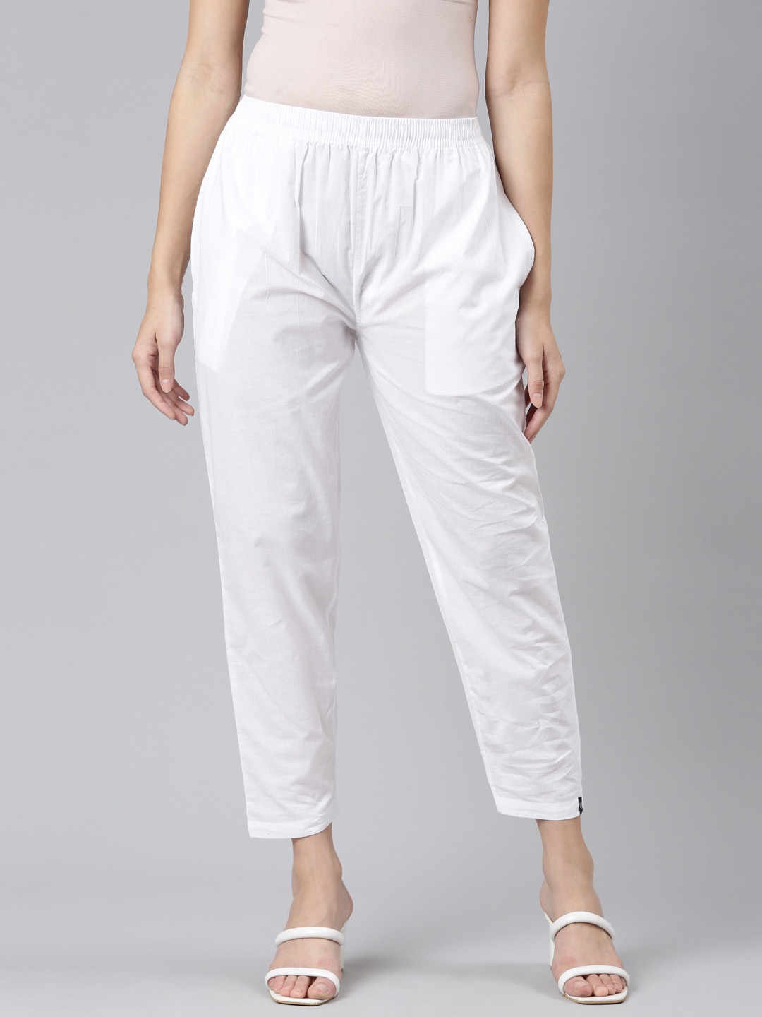 

TWIN BIRDS Women Mid-Rise Regular Fit Cotton Trousers, White