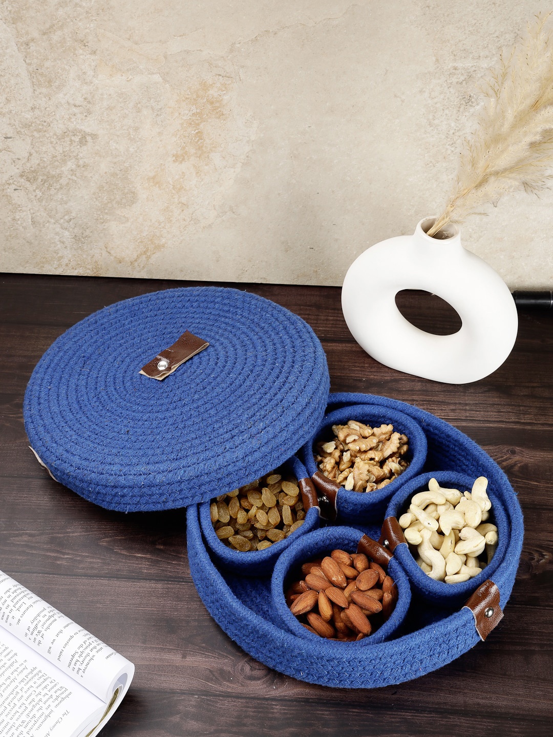 

FABINALIV Navy Blue 5 Pieces Fabric Organiser With Lid