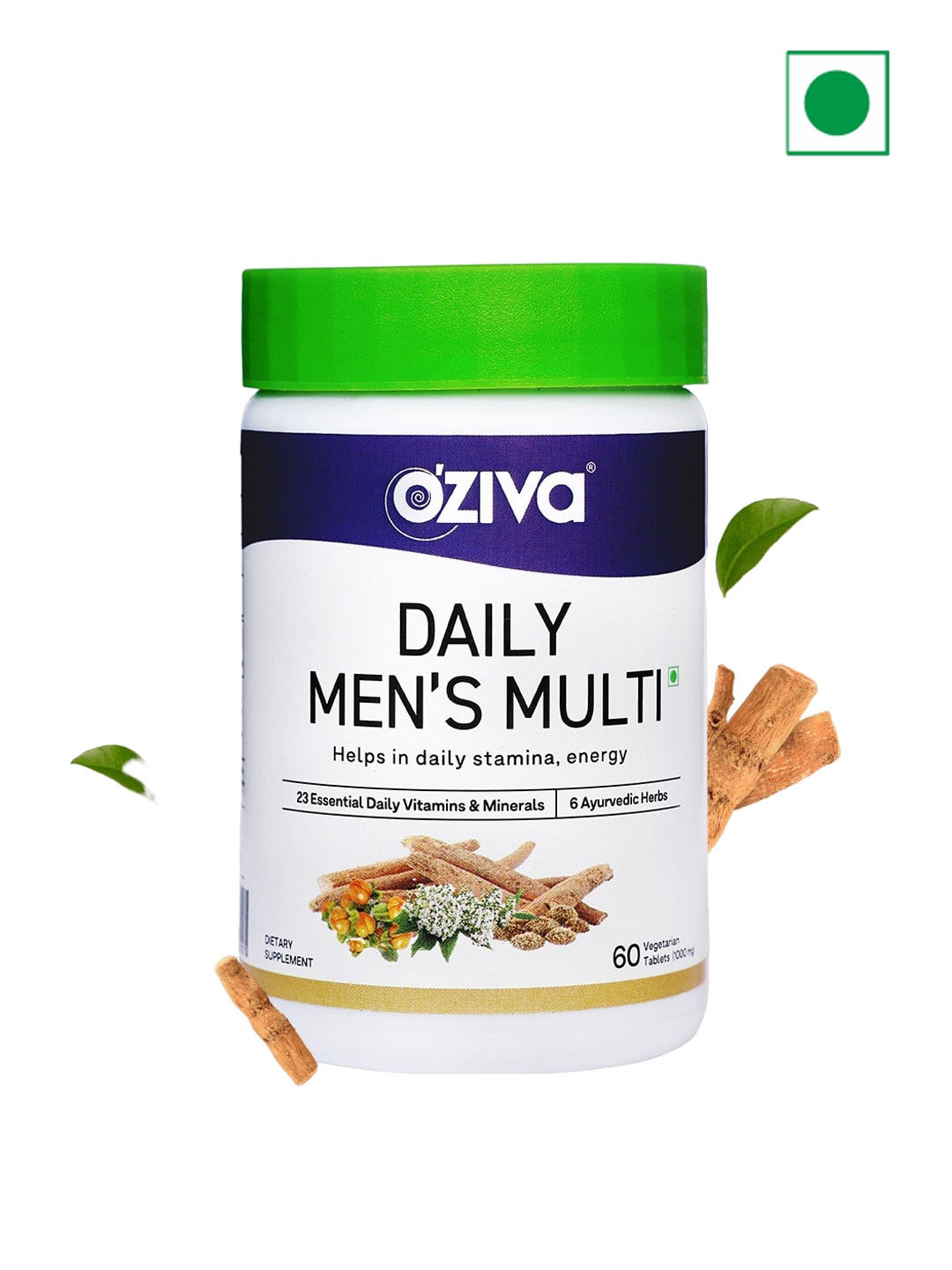 

OZiva Daily Mens Multi Tablets For Daily Stamina - 60 Veg Tablets, Green