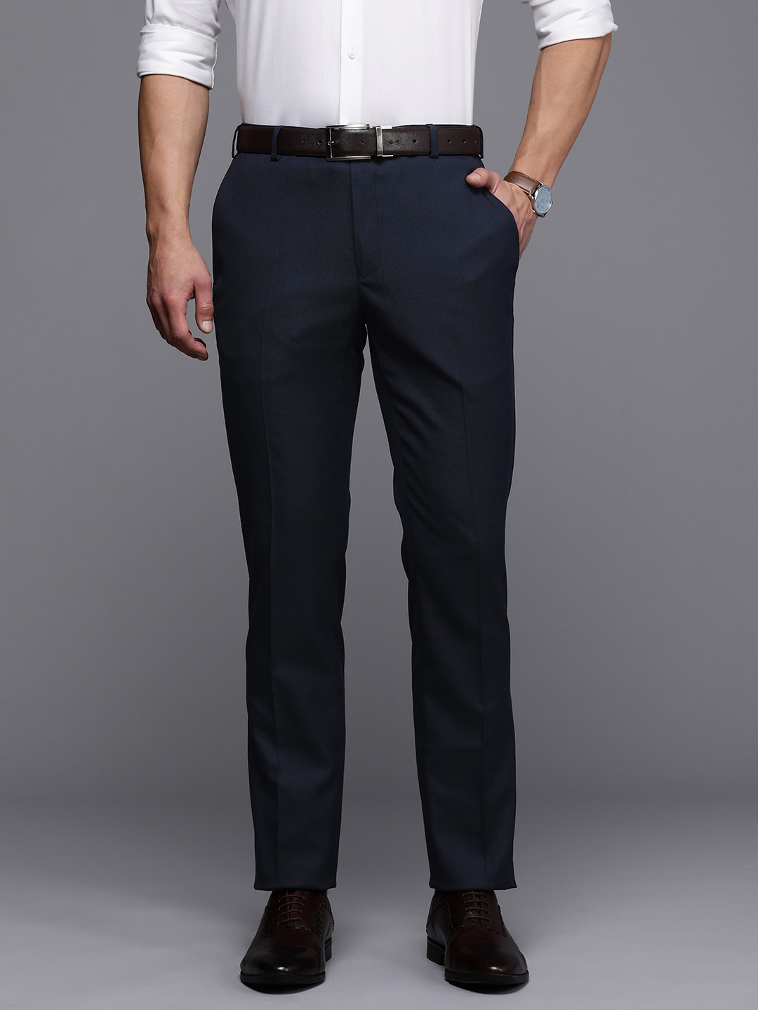 

Raymond Men Solid Slim Fit Formal Trouser, Navy blue
