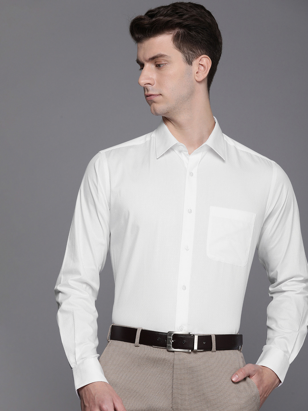 

Raymond Self Design Textured Slim Fit Pure Cotton Formal Shirt, White