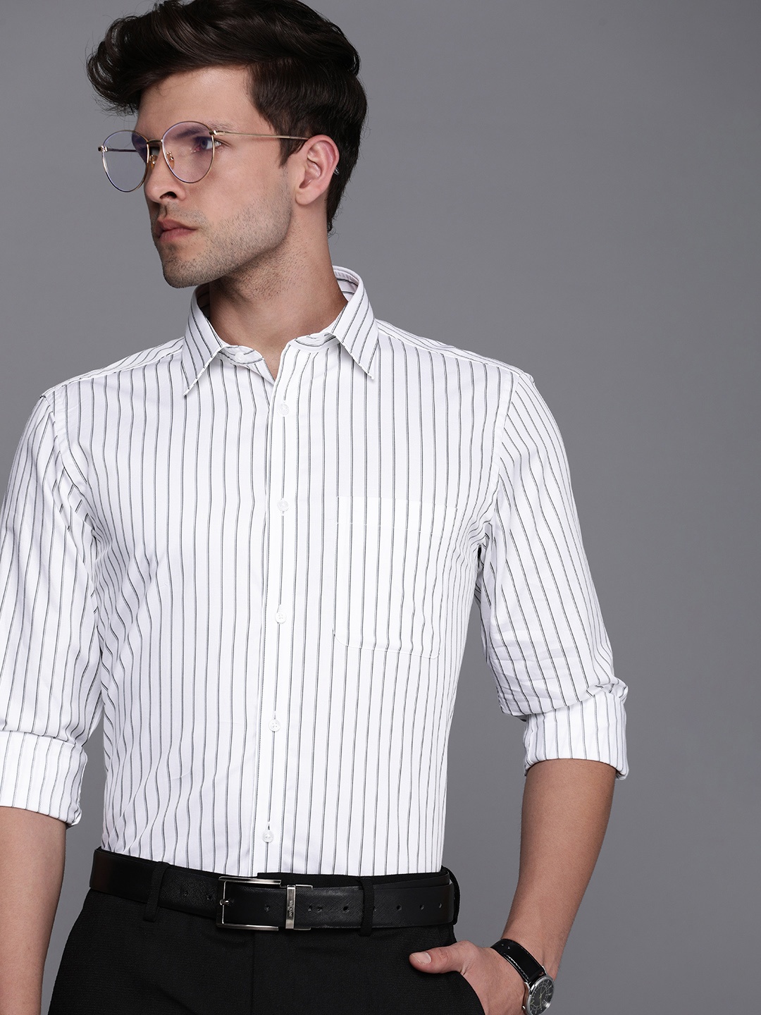 

Raymond Slim Fit Striped Pure Cotton Formal Shirt, White