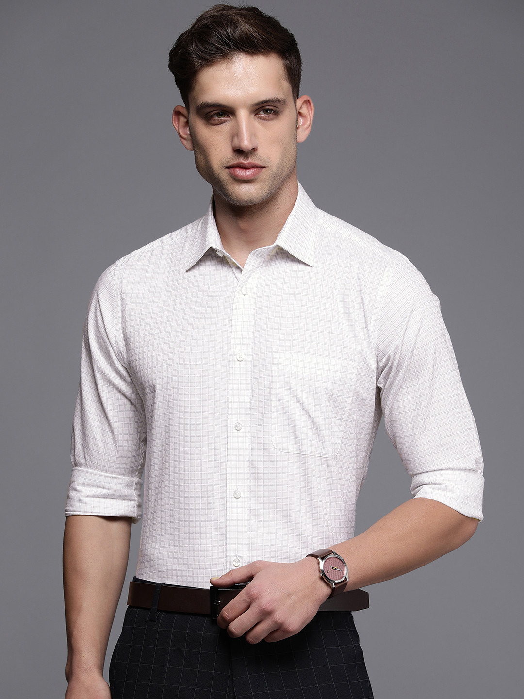 

Raymond Slim Fit Checked Pure Cotton Formal Shirt, Blue