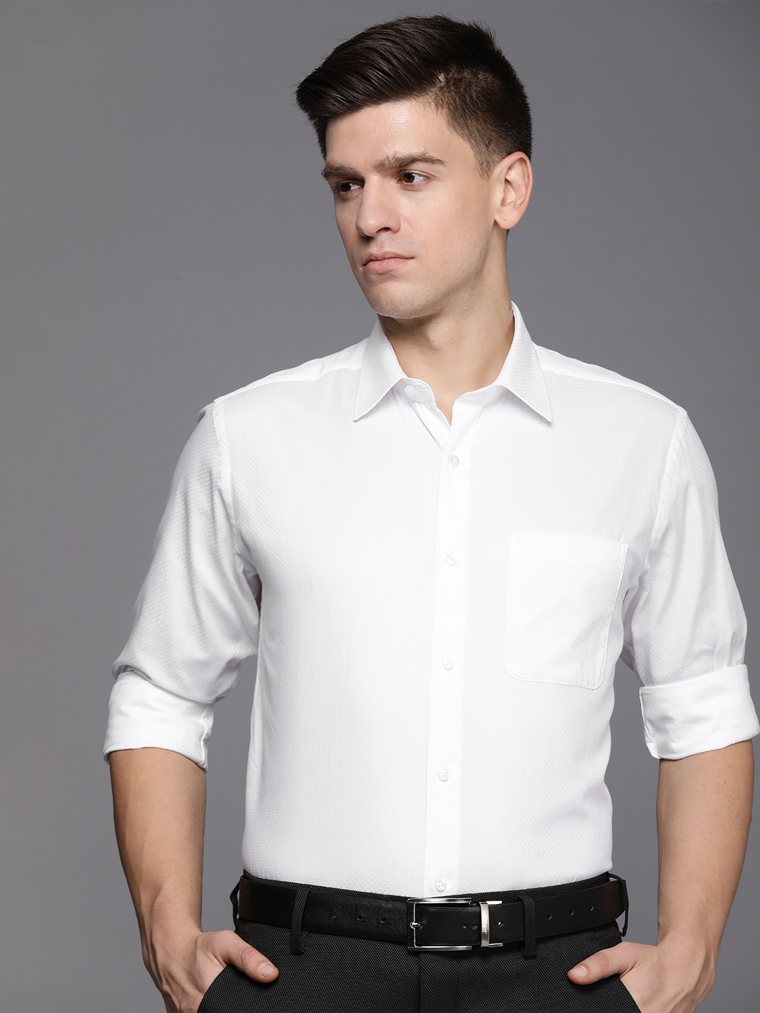 

Raymond Self Design Textured Pure Cotton Slim Fit Formal Shirt, White