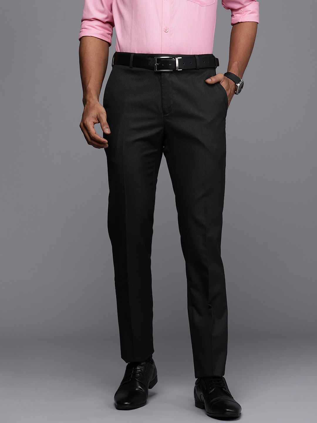 

Raymond Men Textured Slim Fit Formal Trousers, Brown