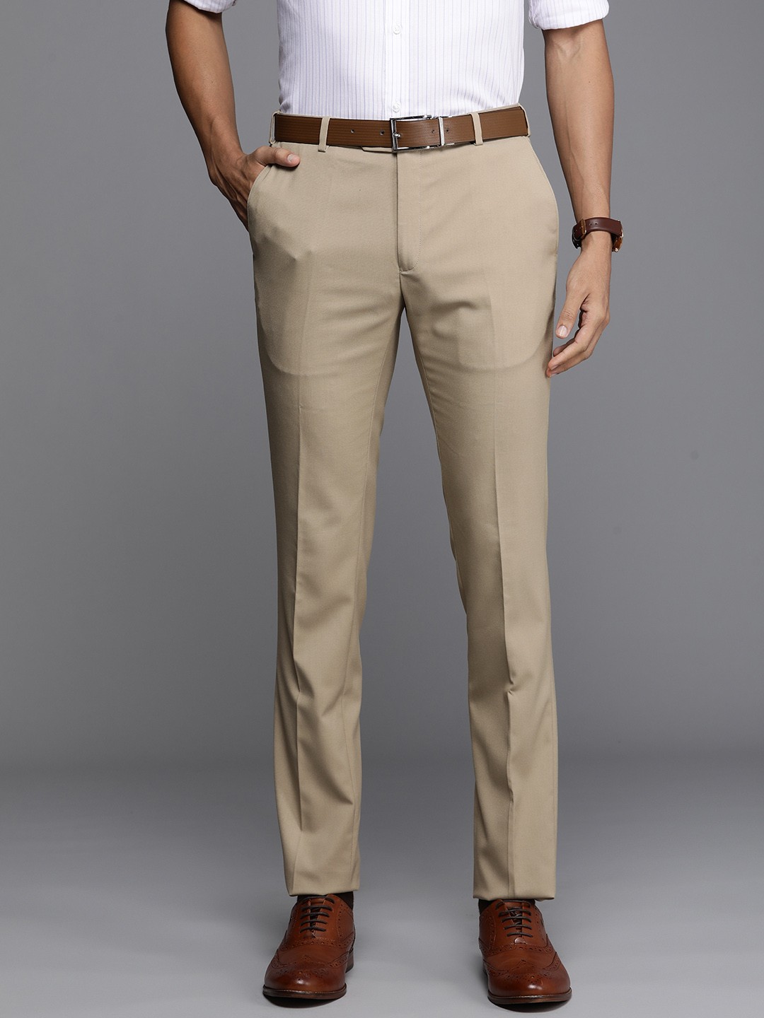 

Raymond Men Slim Fit Formal Trousers, Khaki
