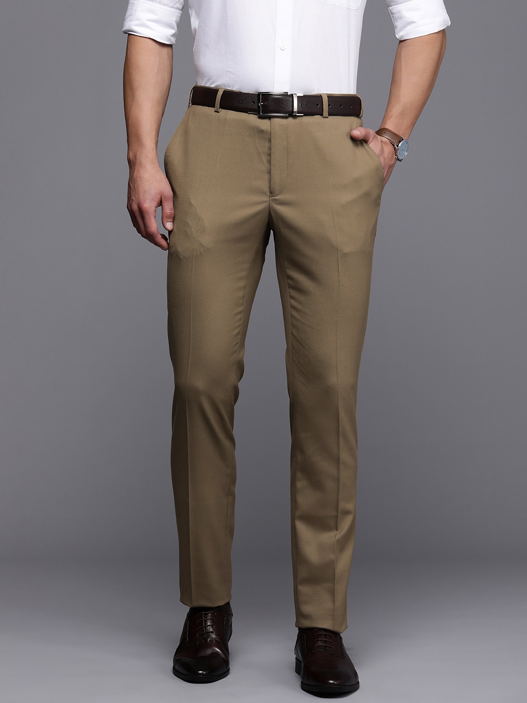 

Raymond Men Slim Fit Formal Trousers, Khaki