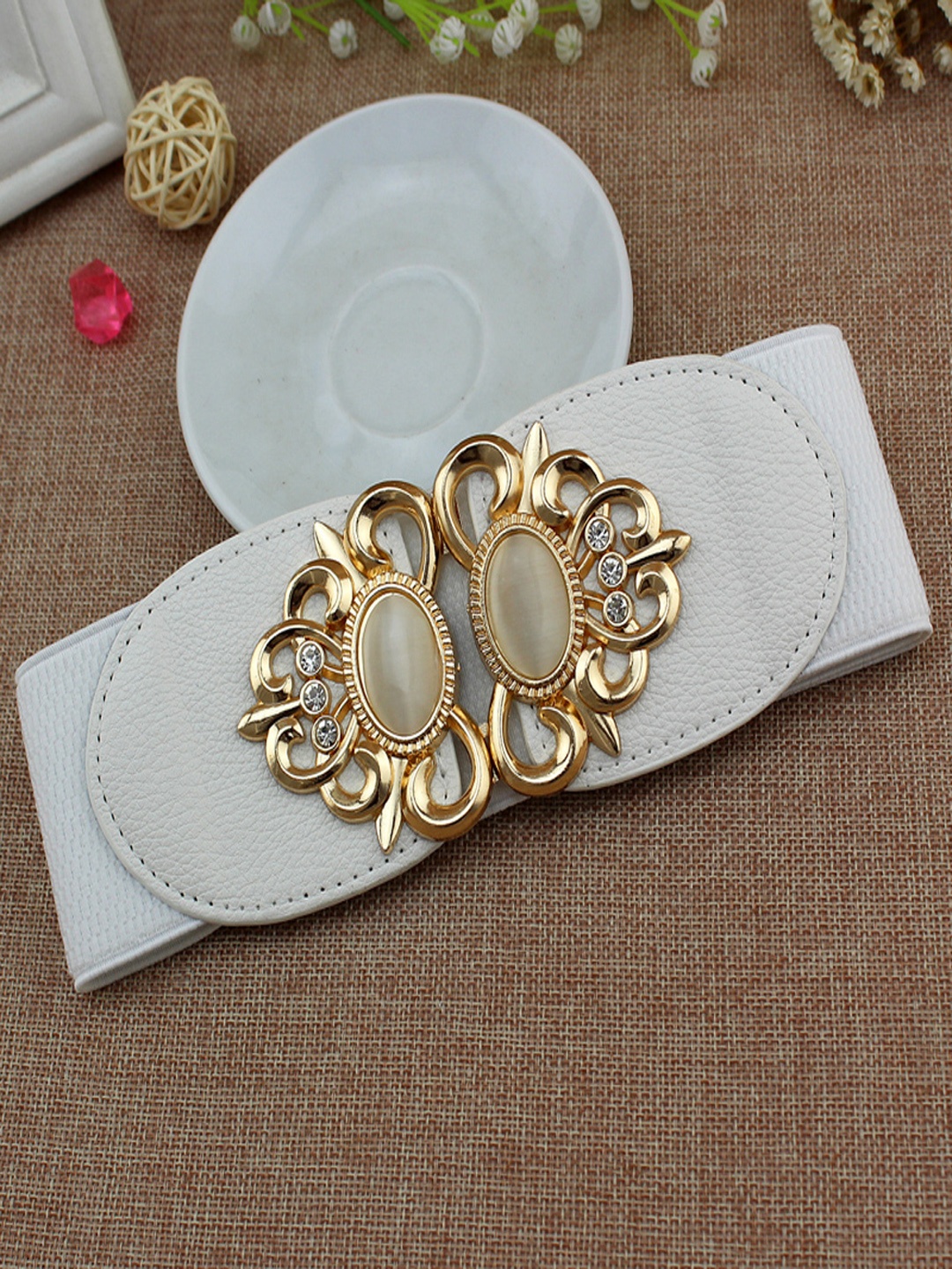 

Shining Diva Fashion Women Embellished Belt, White