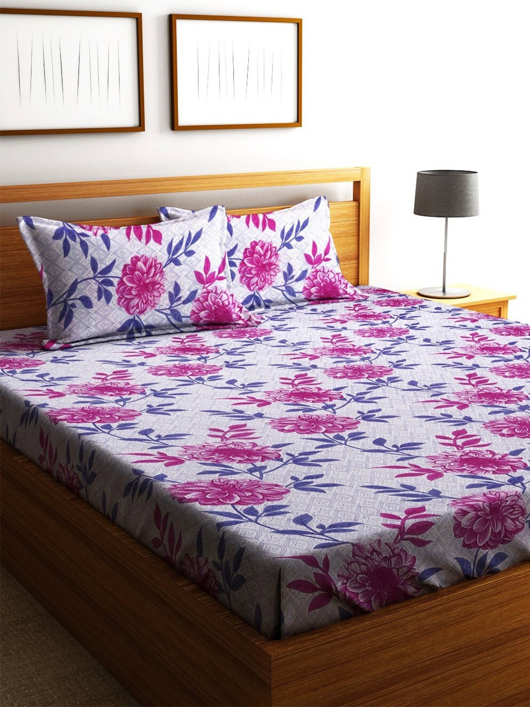 

Fashion String Purple & White Floral 144 TC Queen Bedsheet with 2 Pillow Covers