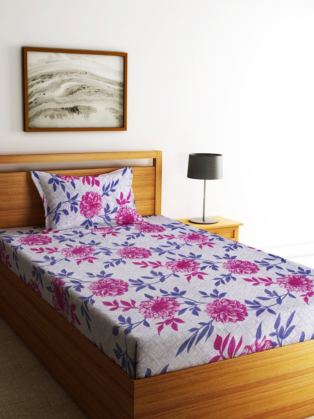 

Fashion String Purple & Pink Floral Microfiber 144 TC Single Bedsheet with 1 Pillow Cover
