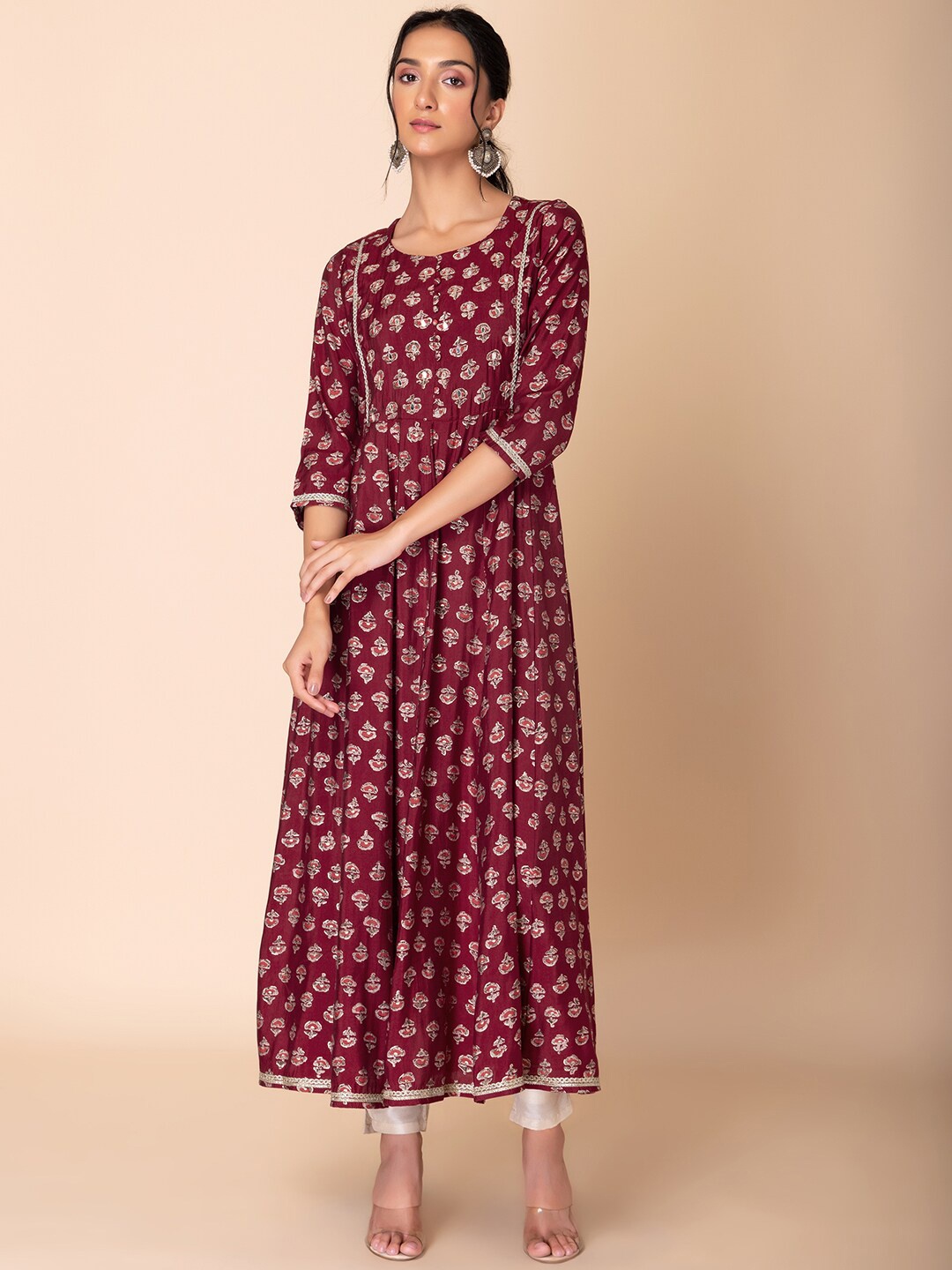 

INDYA Printed A-line Kurta, Red