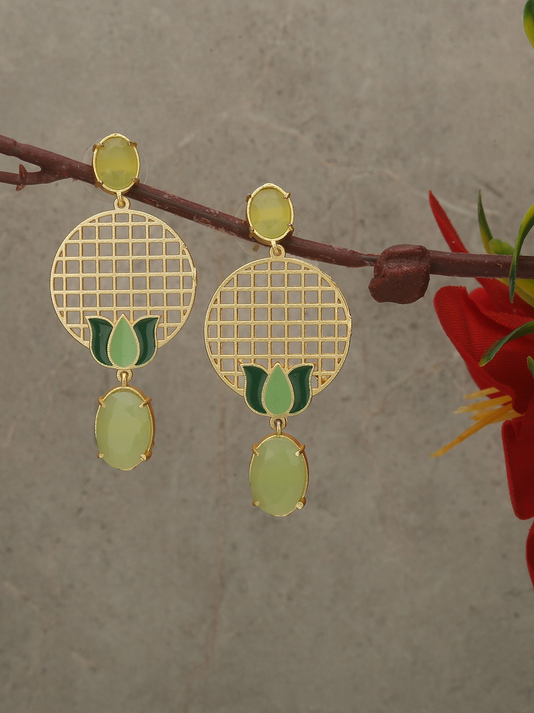 

CELEBRAVO Brass-Plated Floral Drop Earrings, Sea green