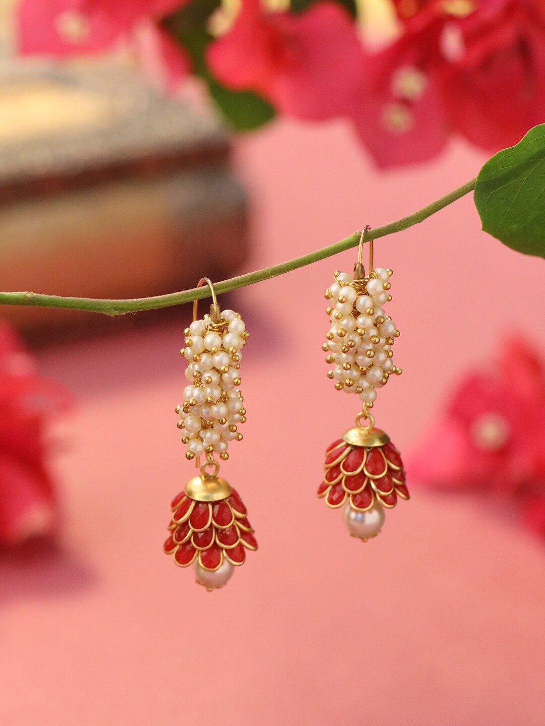 

CELEBRAVO Brass-Plated Classic Drop Earrings, Red