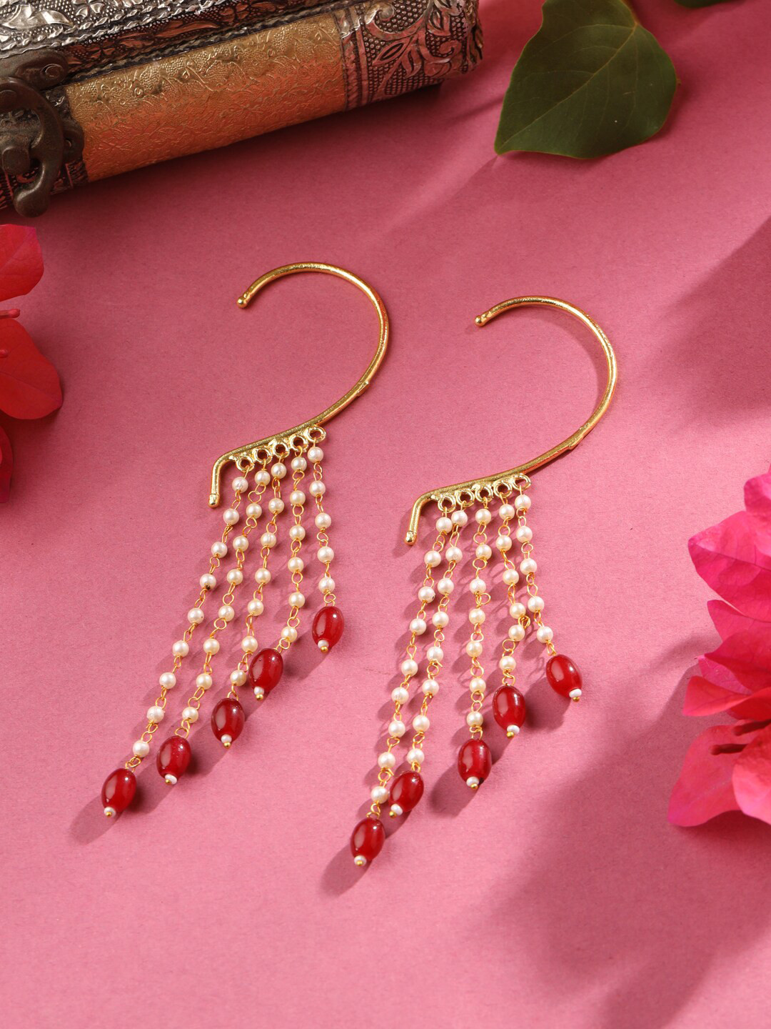 

CELEBRAVO Brass-Plated Artificial Beads-Beaded Ear Cuff, Gold