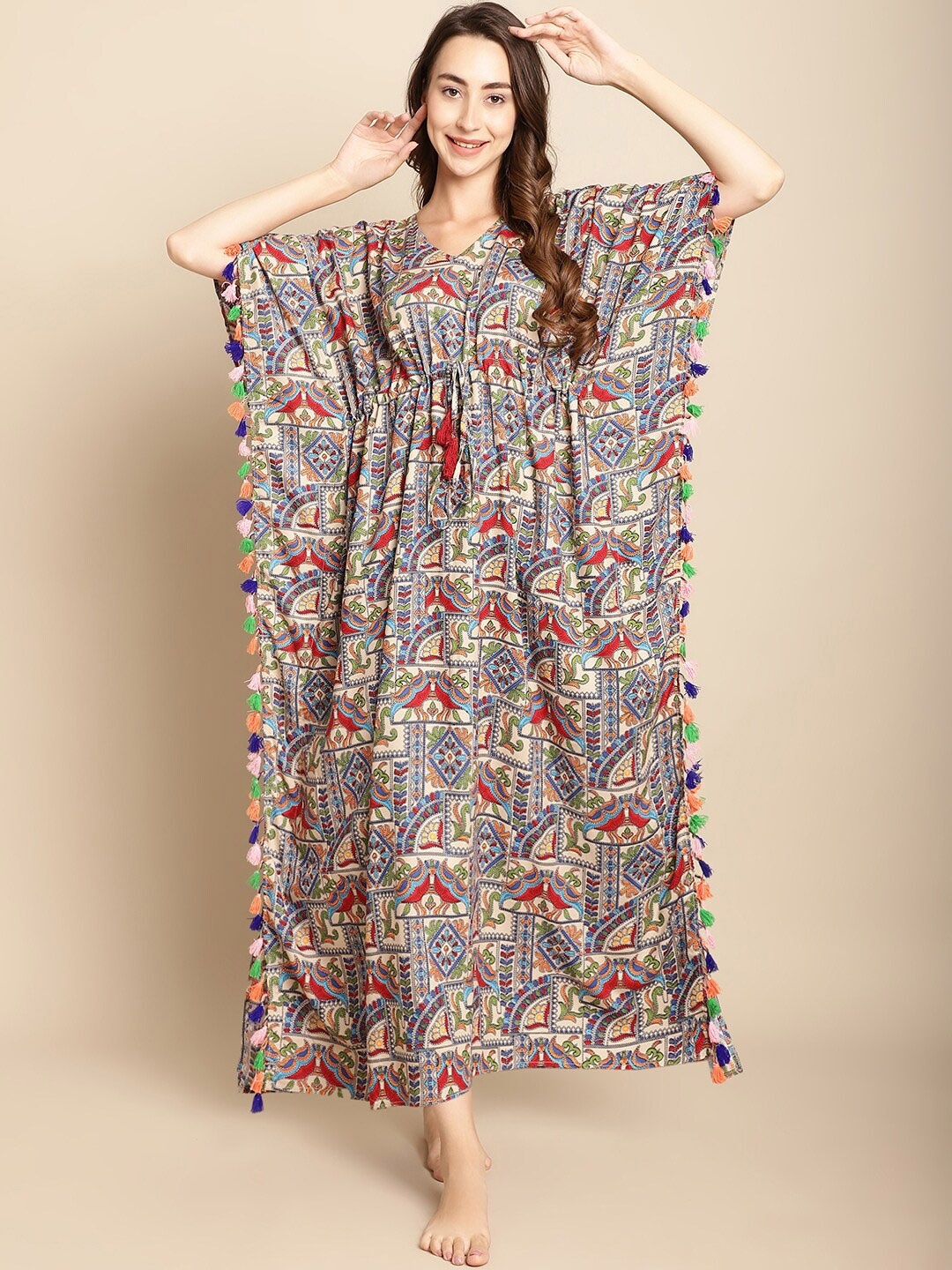 

Secret Wish Printed Maxi Kaftan Nightdress, Cream