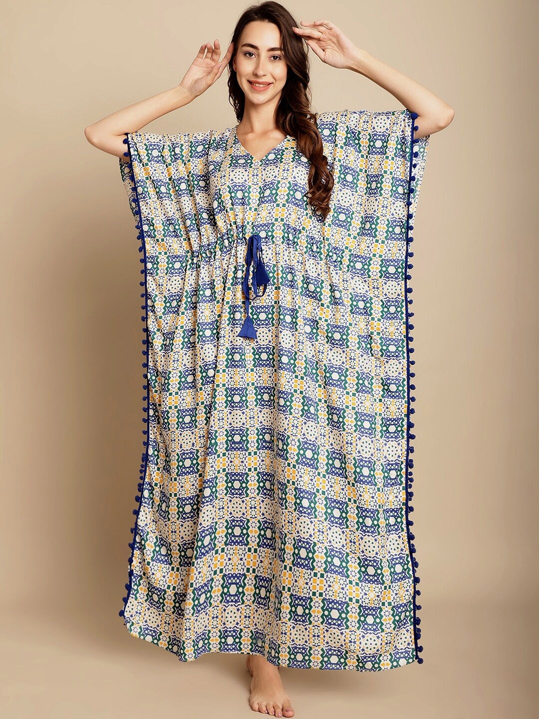 

Secret Wish Printed Maxi Kaftan Nightdress, Blue