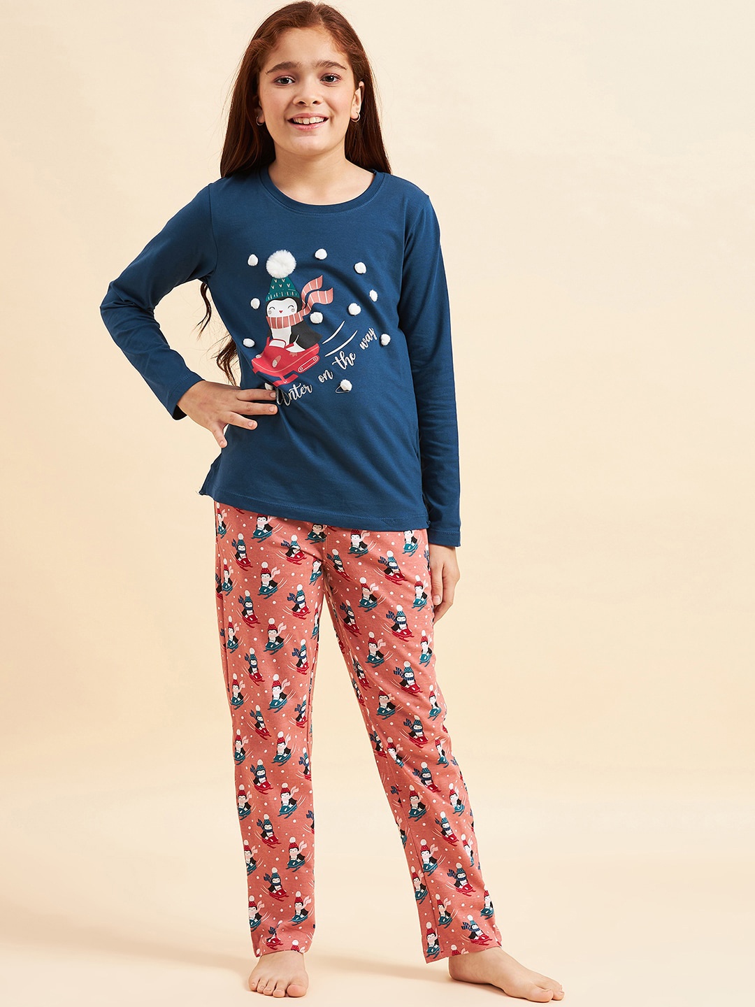 

Sweet Dreams Girls Graphic Printed T-shirt & Lounge Pants, Navy blue