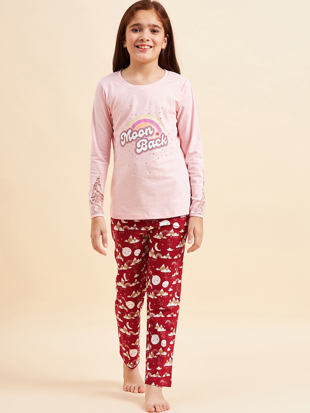 

Sweet Dreams Girls Graphic Printed Long Sleeve T-shirt With Pyjamas, Pink