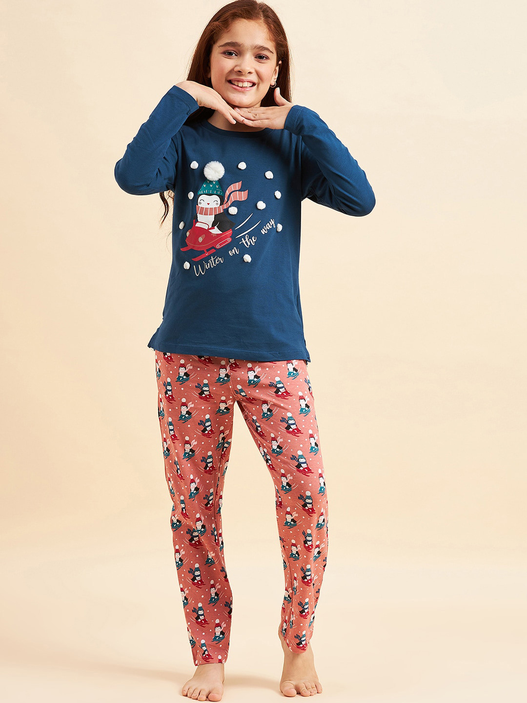 

Sweet Dreams Girls Graphic Printed T-shirt & Lounge Pants, Navy blue