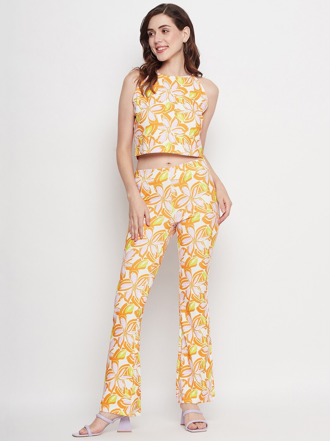 

CAMLA Floral Printed Sleeveless Crop Top & Trouser, Yellow