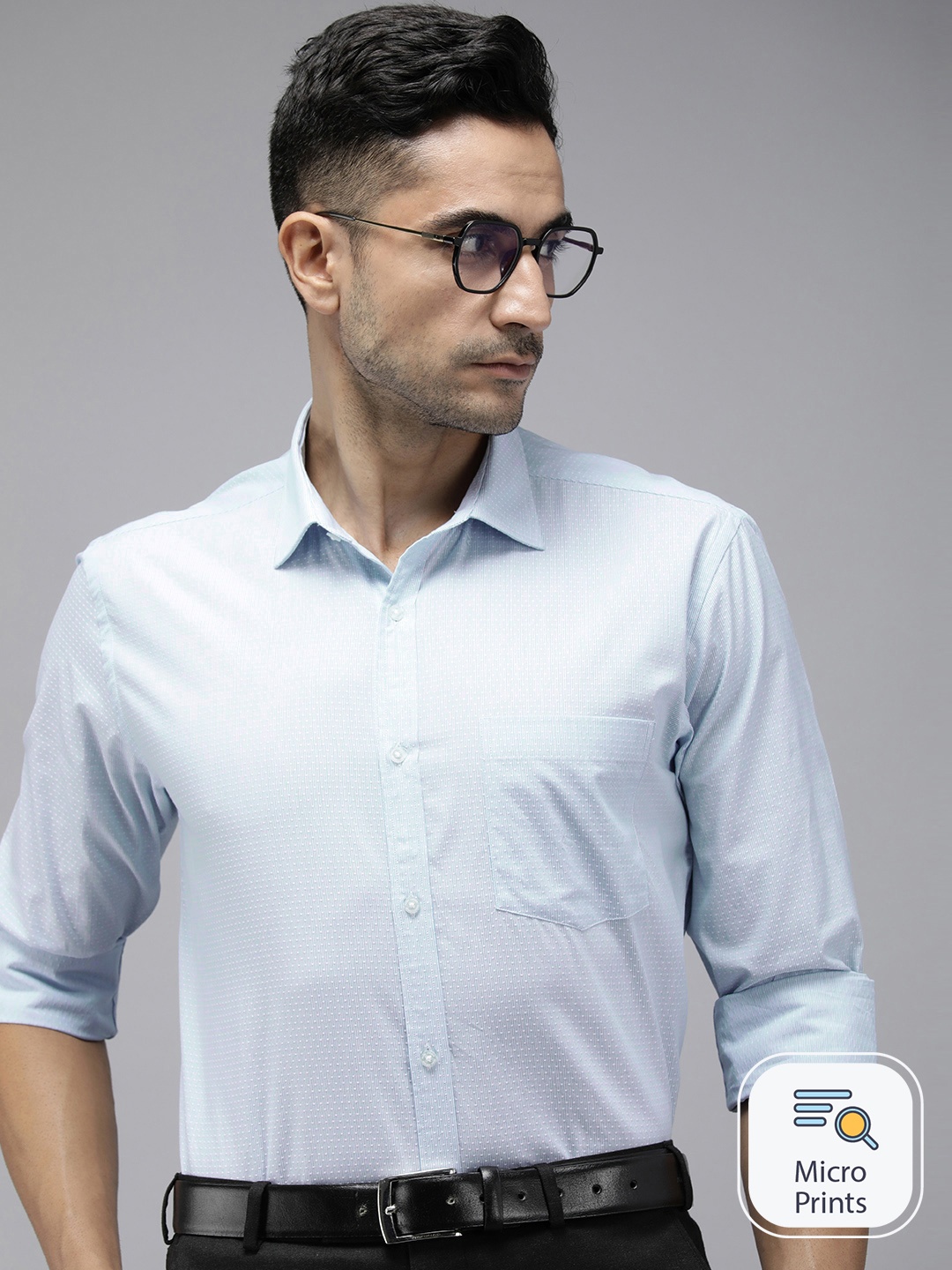 

Park Avenue Pure Cotton Self Design Slim Fit Textured Formal Shirt, Blue