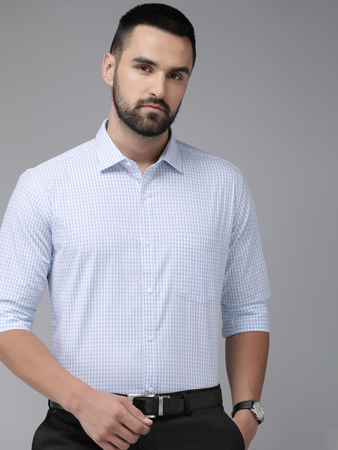 

Park Avenue Pure Cotton Self Design Slim Fit Textured Formal Shirt, Blue