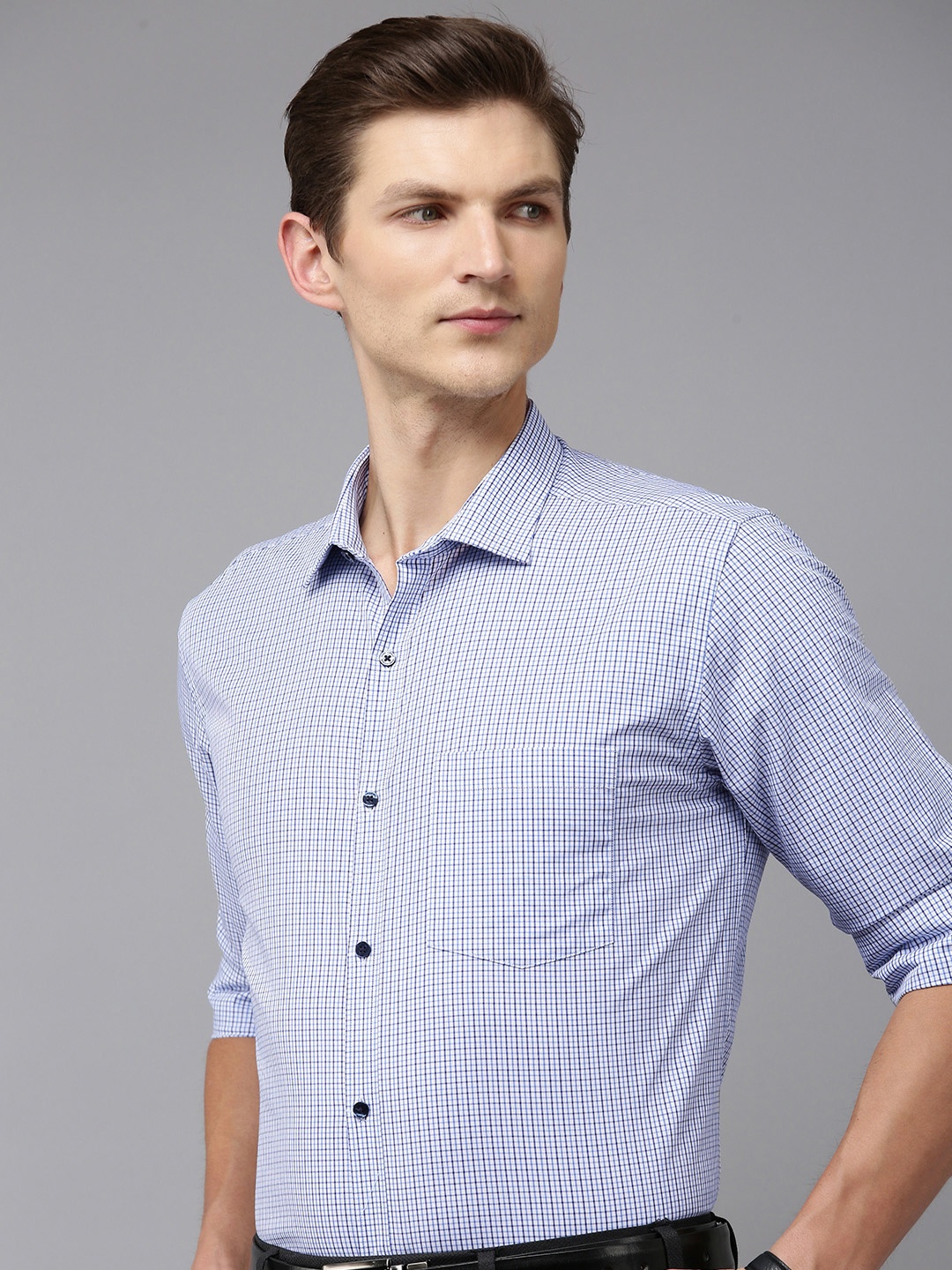 

Park Avenue Slim Fit Opaque Checked Pure Cotton Formal Shirt, Blue