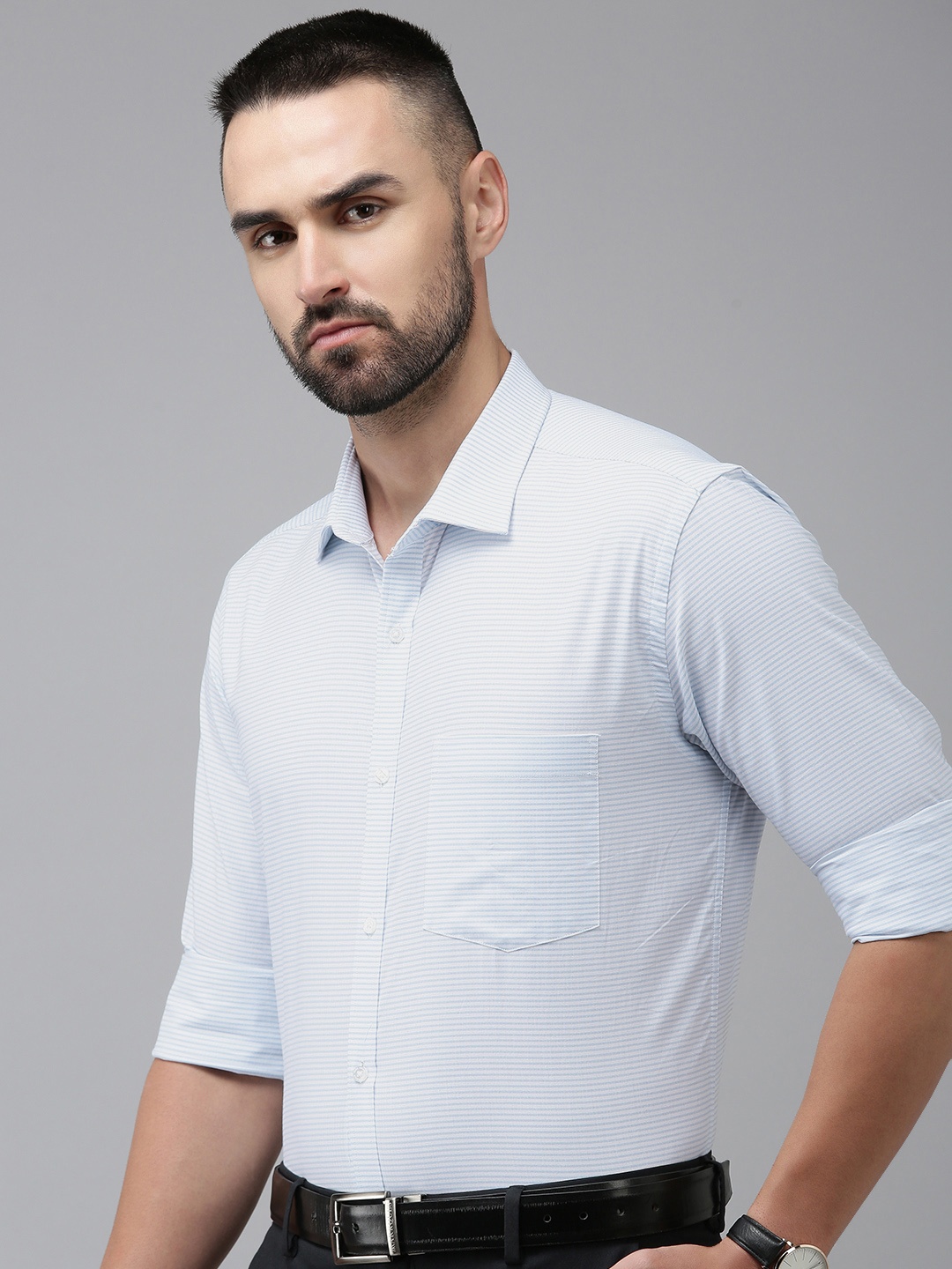 

Park Avenue Slim Fit Striped Pure Cotton Formal Shirt, Blue