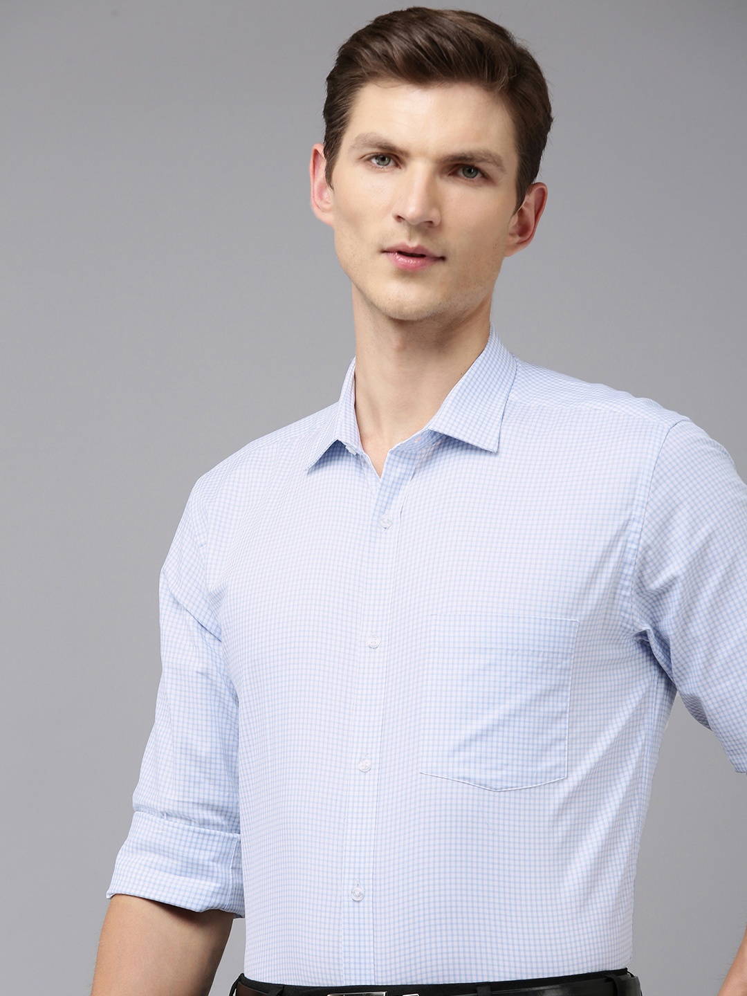 

Park Avenue Slim Fit Micro Checks Opaque Pure Cotton Formal Shirt, Blue