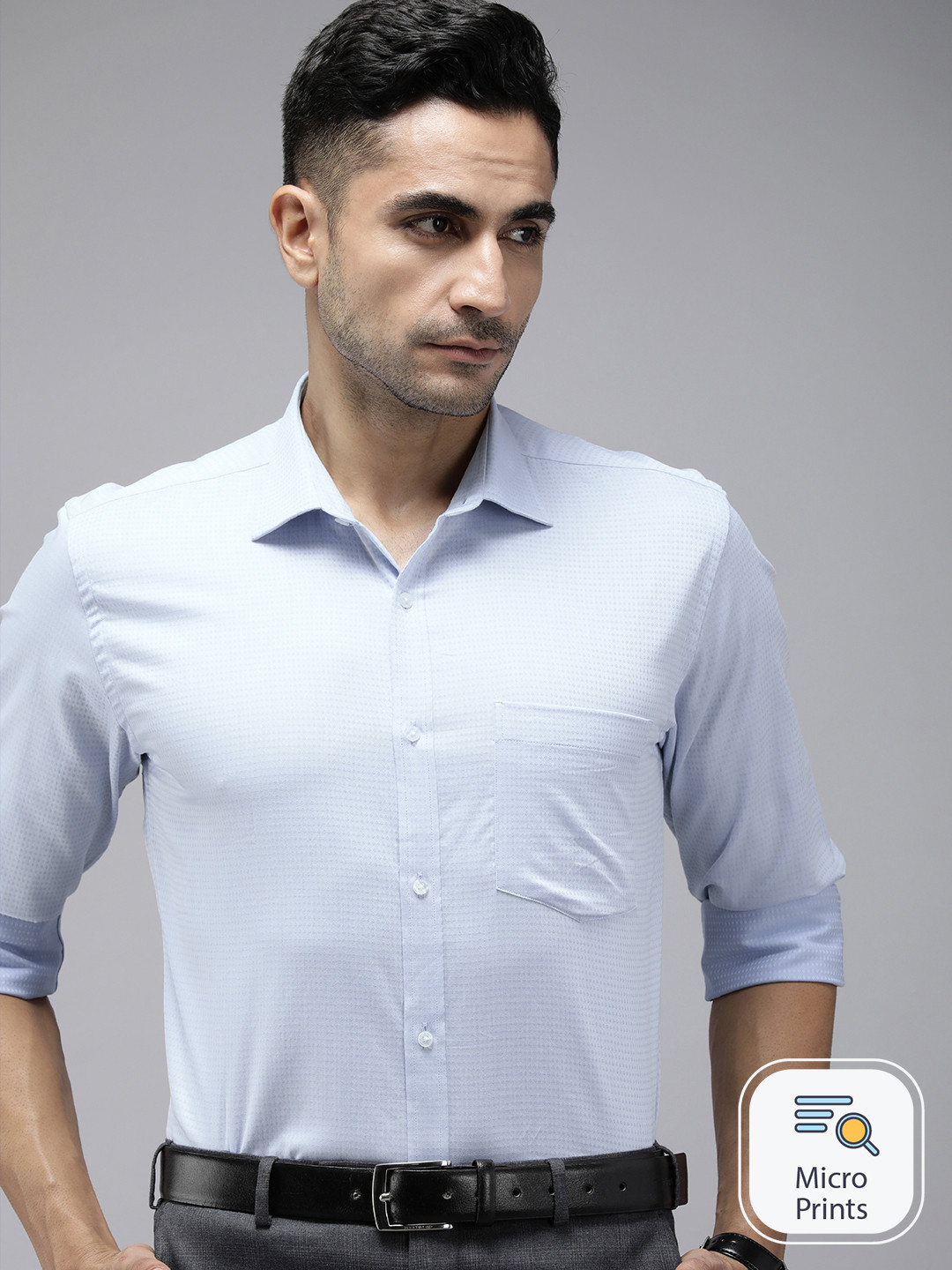 

Park Avenue Pure Cotton Self Design Slim Fit Textured Formal Shirt, Blue