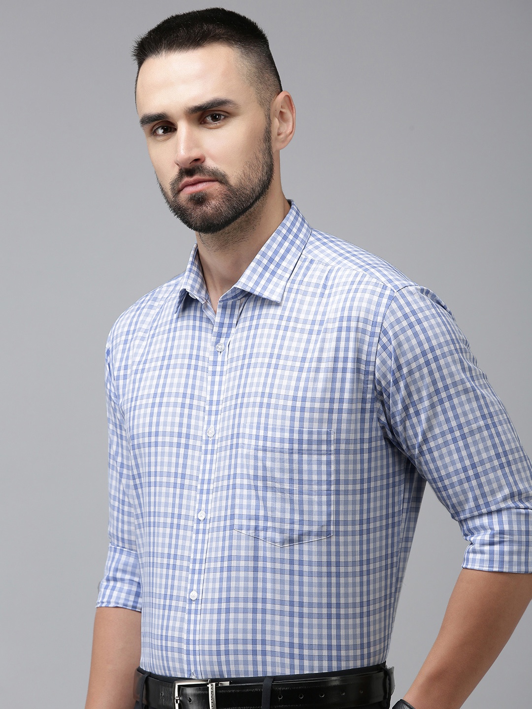 

Park Avenue Slim Fit Checked Pure Cotton Formal Shirt, Blue