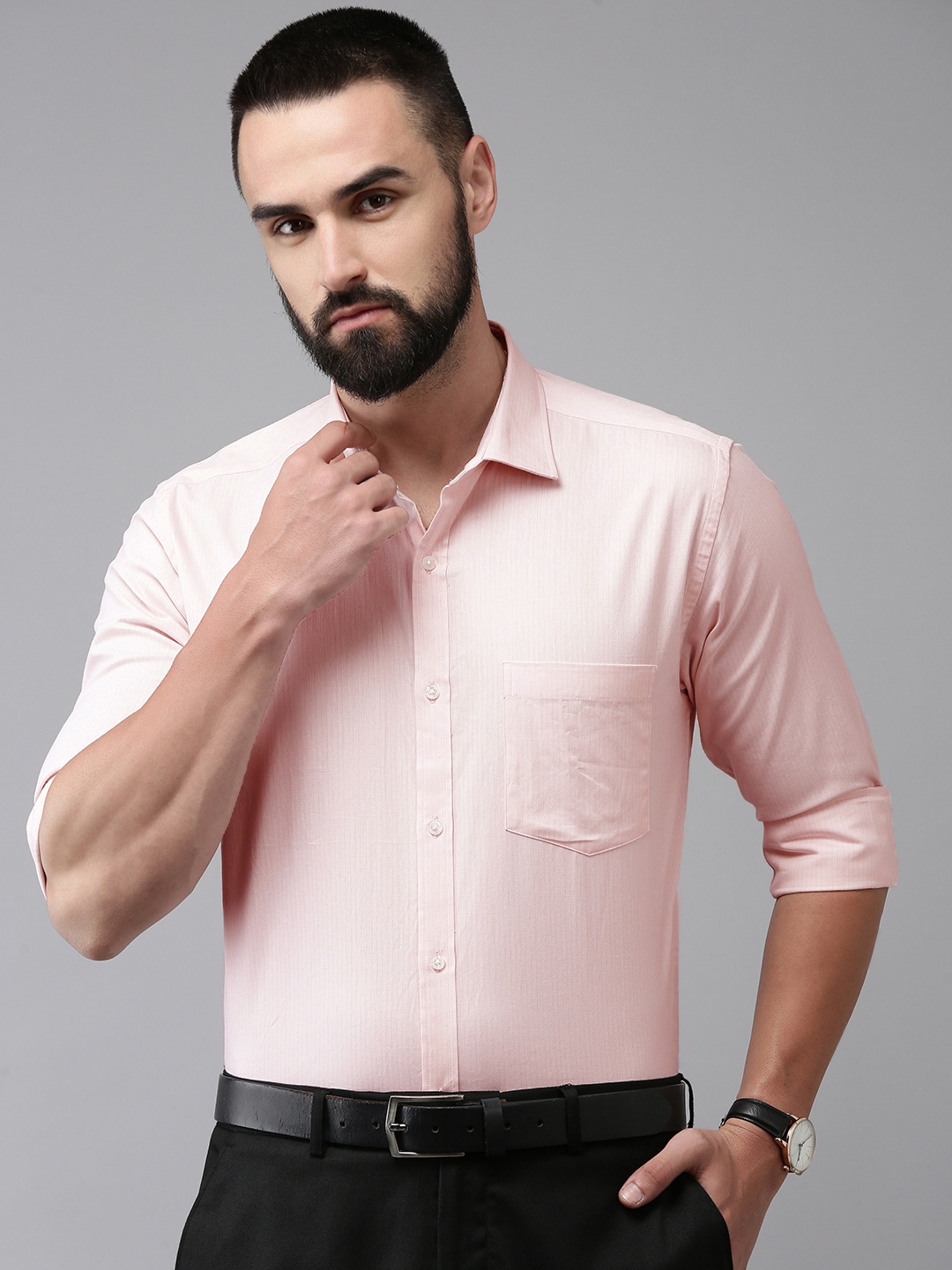 

Park Avenue Pure Cotton Slim Fit Striped Formal Shirt, Pink