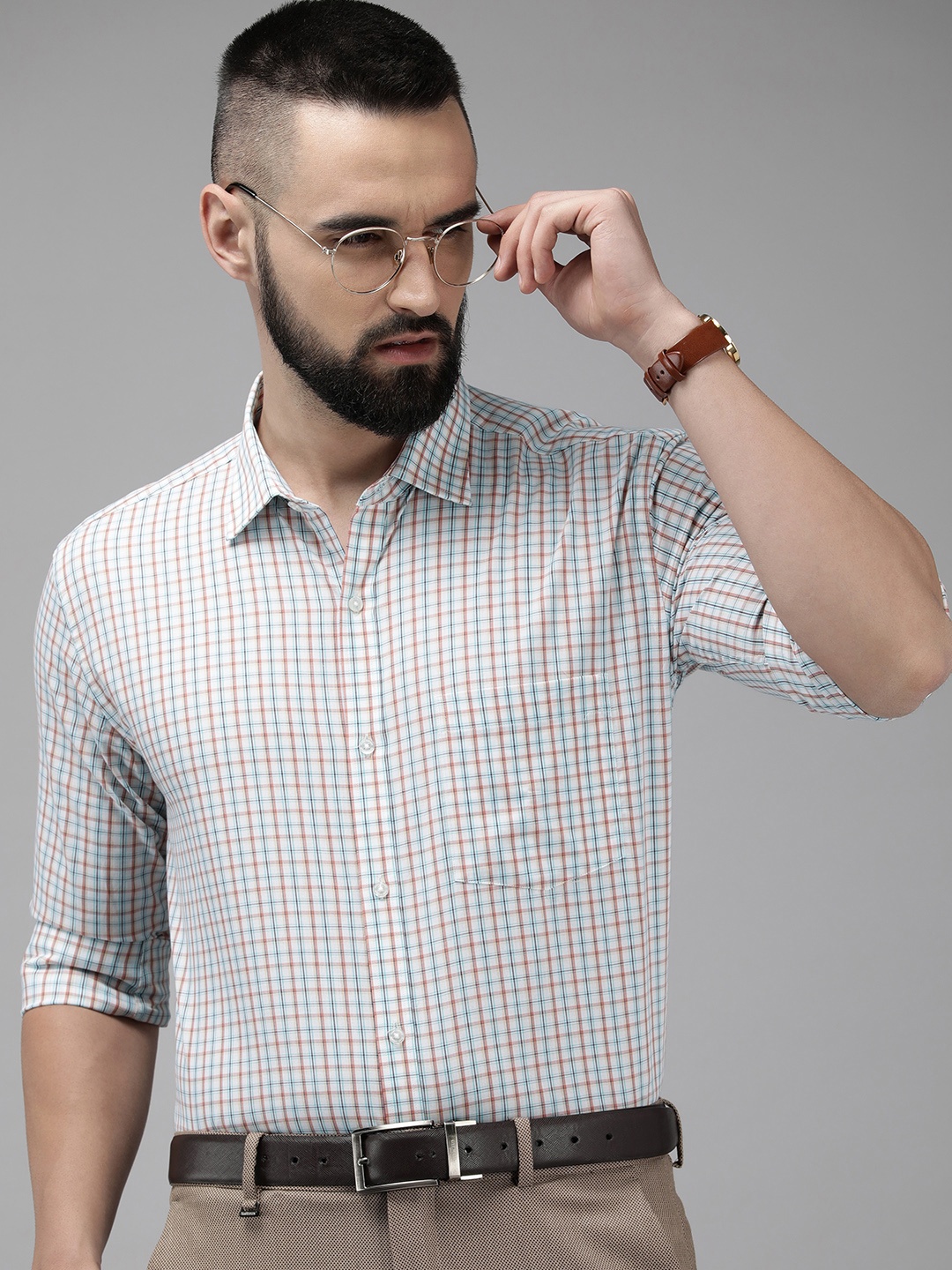 

Park Avenue Slim Fit Pure Cotton Checked Formal Shirt, White
