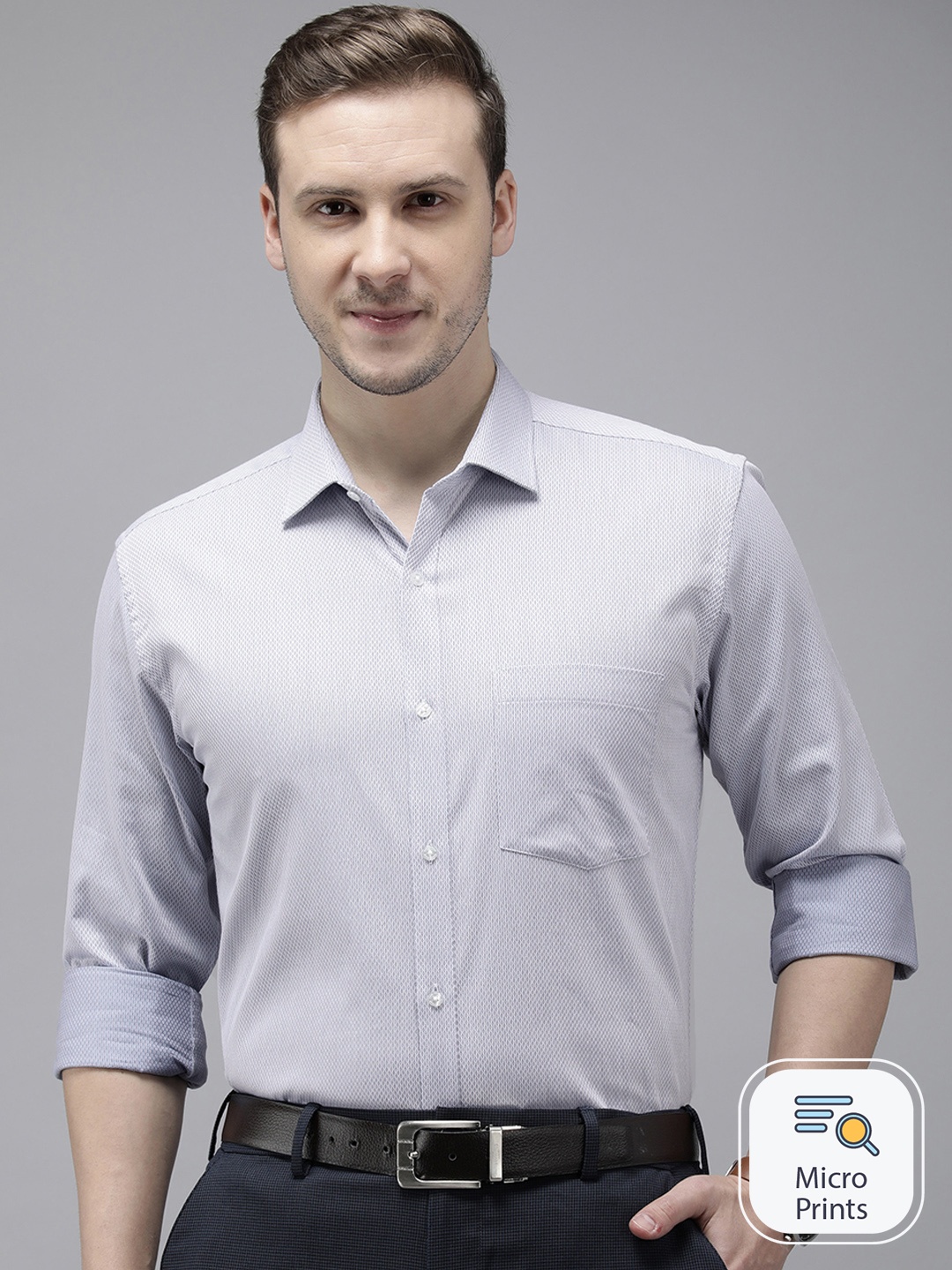 

Park Avenue Pure Cotton Self Design Slim Fit Textured Formal Shirt, Blue