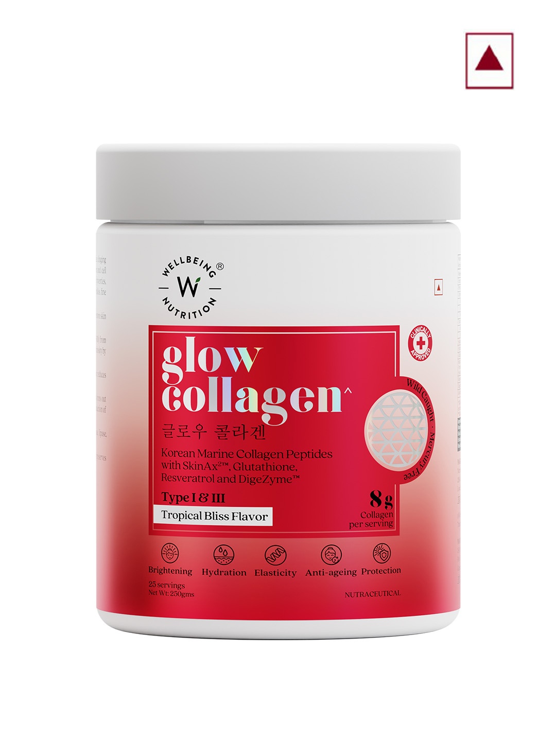 

Wellbeing Nutrition Tropical Bliss Flavor Glow Collagen Supplement with Skin Ax - 250 g, Off white