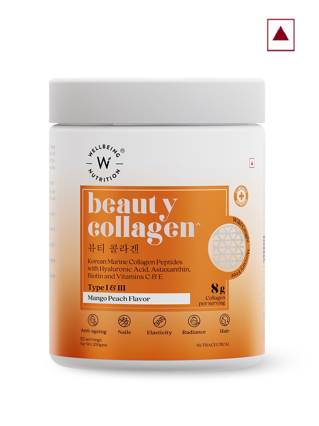 

Wellbeing Nutrition Mango Peach Flavor Beauty Collagen Skin Supplement - 250 g, Orange