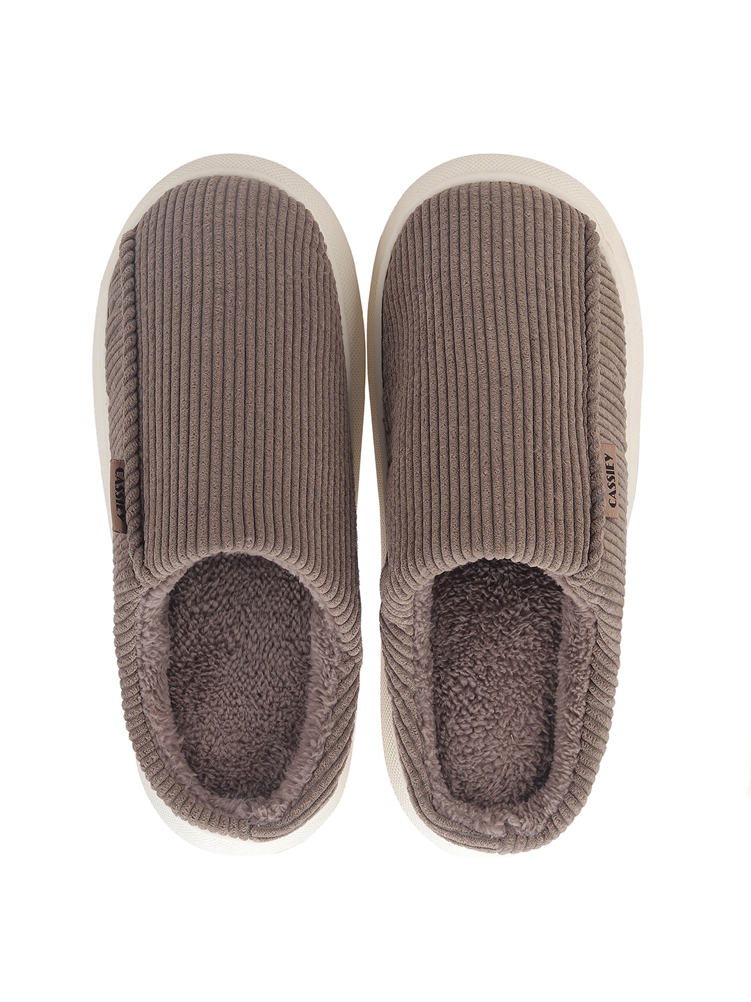 

CASSIEY Men Striped Fur Room Slippers, Khaki