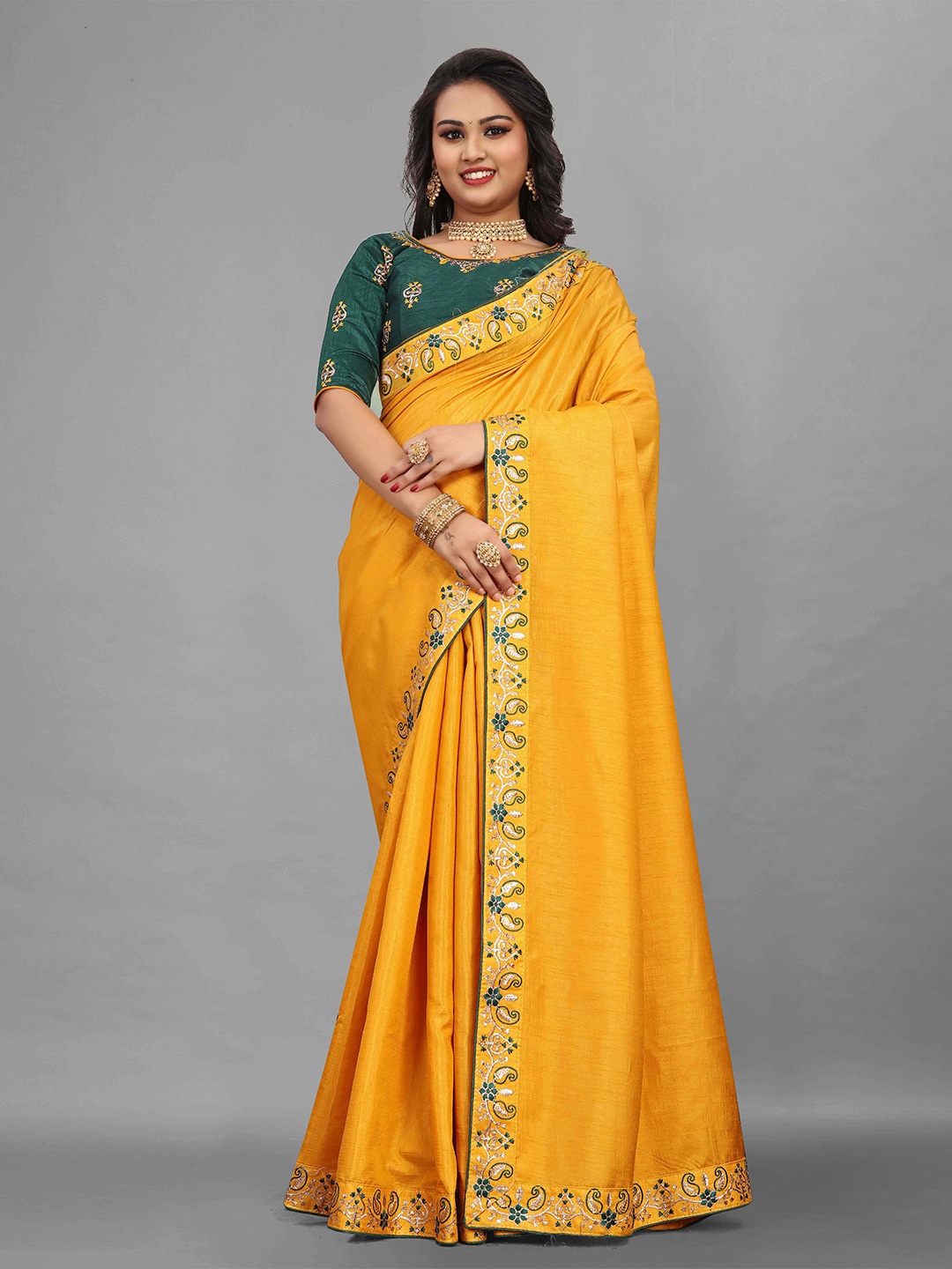 

choiceit Embroidered Ilkal Saree, Mustard