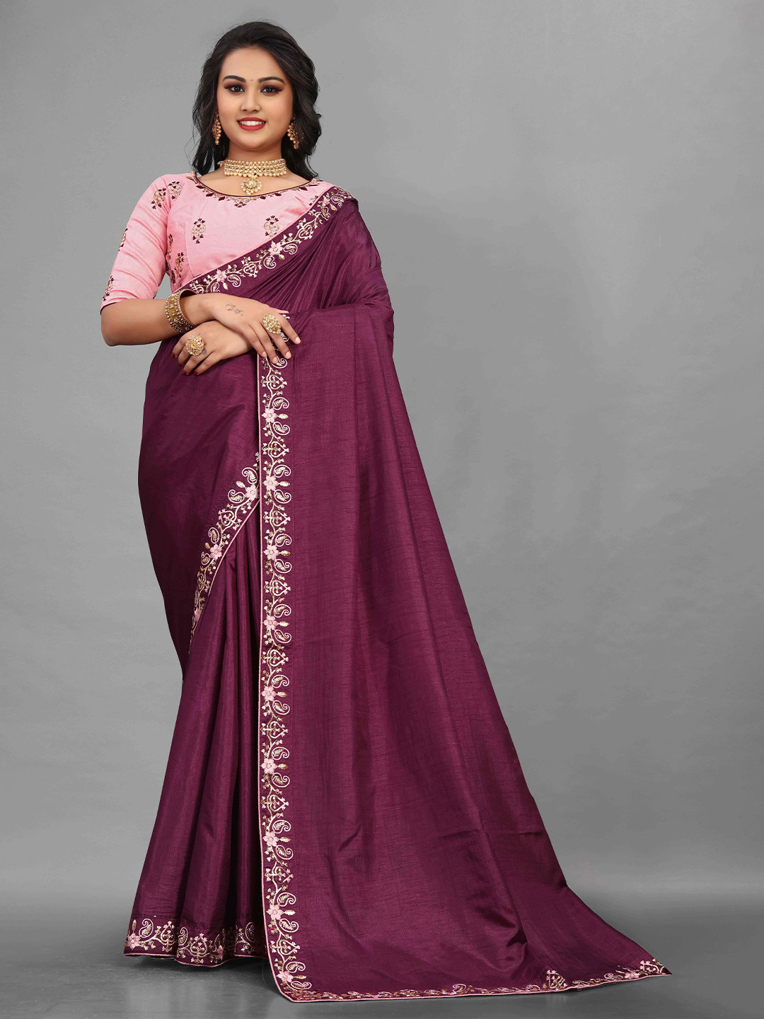 

choiceit Embroidered Ilkal Saree, Burgundy